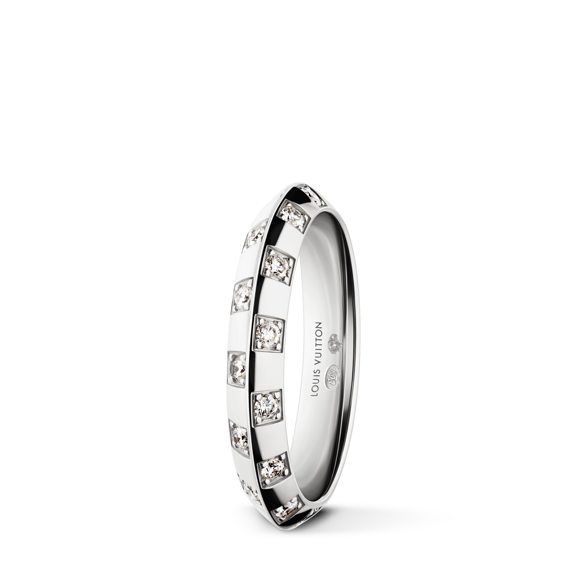 Les Extraordinaires - Le Damier de Louis Vuitton Small Ring, White Gold and Diamonds  Les Extraordinaires Jewellery Rings | LOUIS VUITTON (Product zoom)