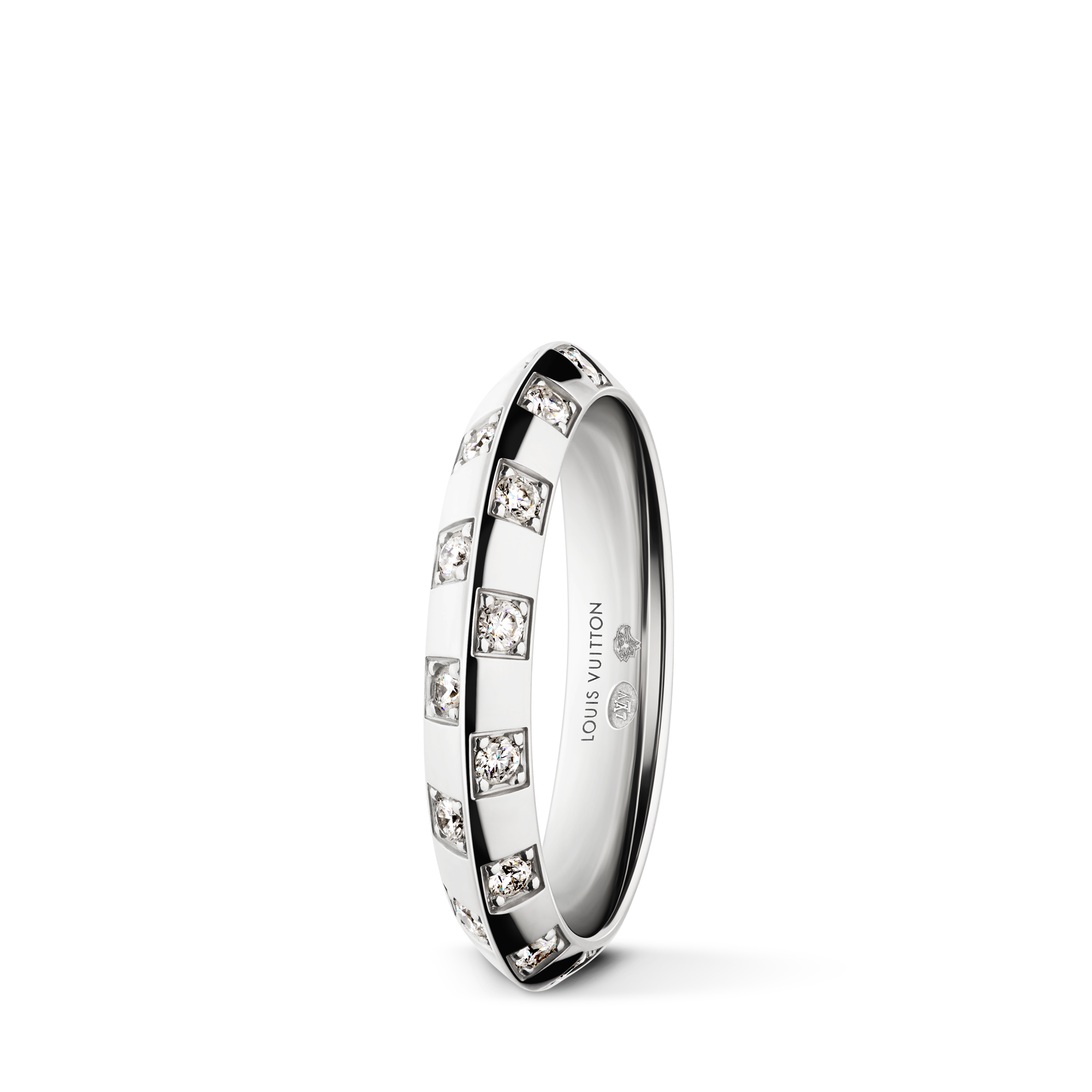 Les Extraordinaires - Le Damier de Louis Vuitton Small Ring, White Gold and Diamonds  Les Extraordinaires Jewellery Rings | LOUIS VUITTON (Product zoom)