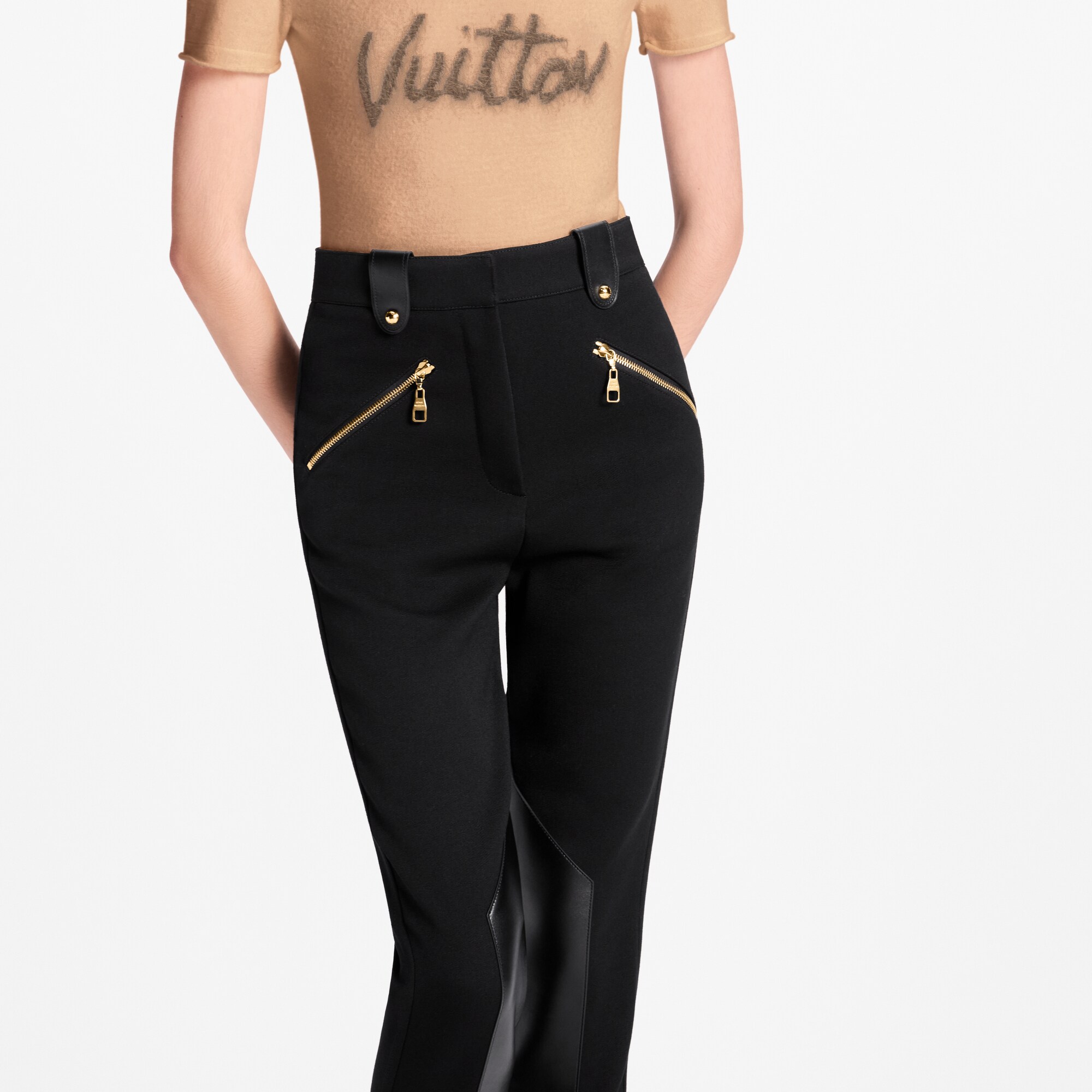 Women - Leather Accent Riding Trousers  Women Ready-to-Wear Trousers | LOUIS VUITTON (Product zoom)