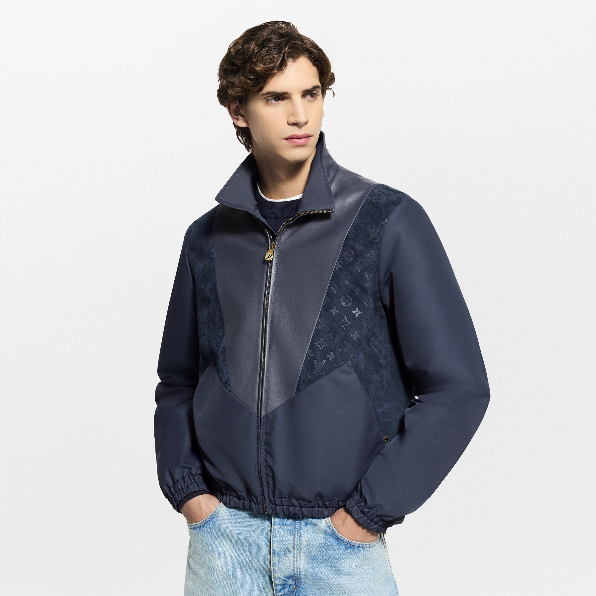 Men - Leather Mix Track Top  Men Ready-to-Wear Outerwear and Coats | LOUIS VUITTON (Product zoom)