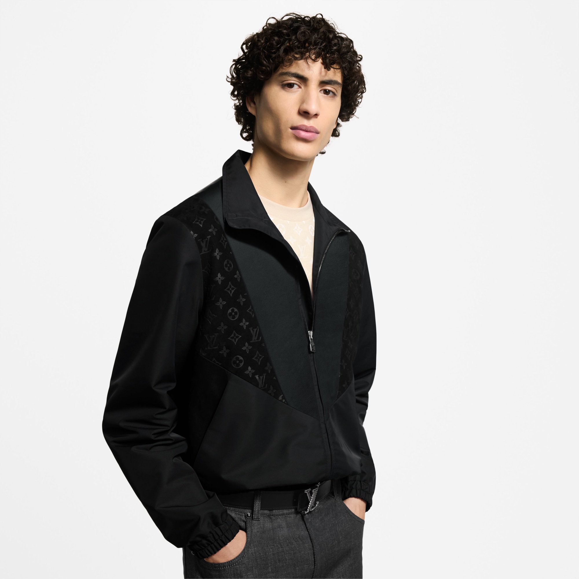 Men - Leather Mix Track Top  Men Ready-to-Wear Outerwear and Coats | LOUIS VUITTON (Product zoom)