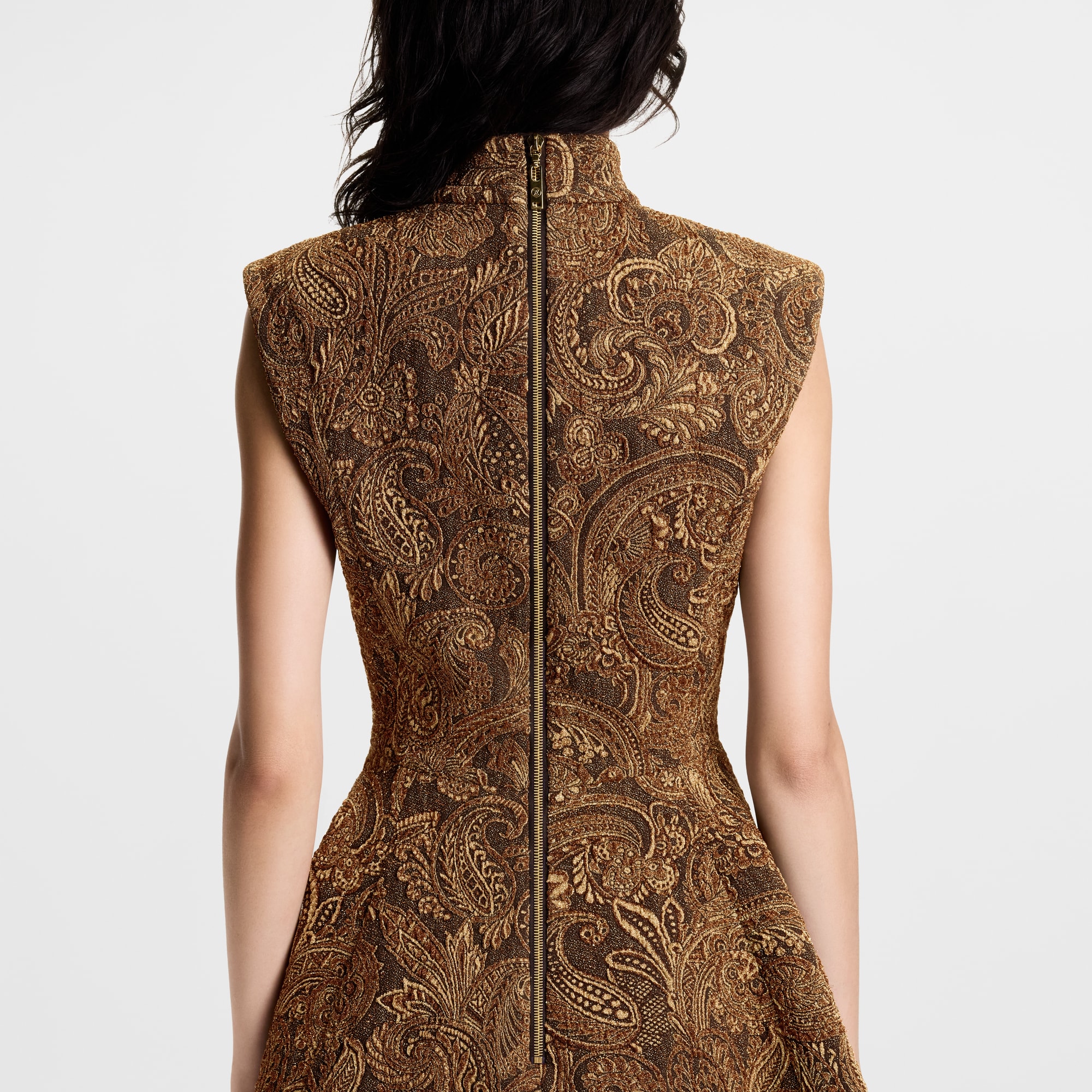 Lurex Jacquard A-Line Dress - Luxury Orange