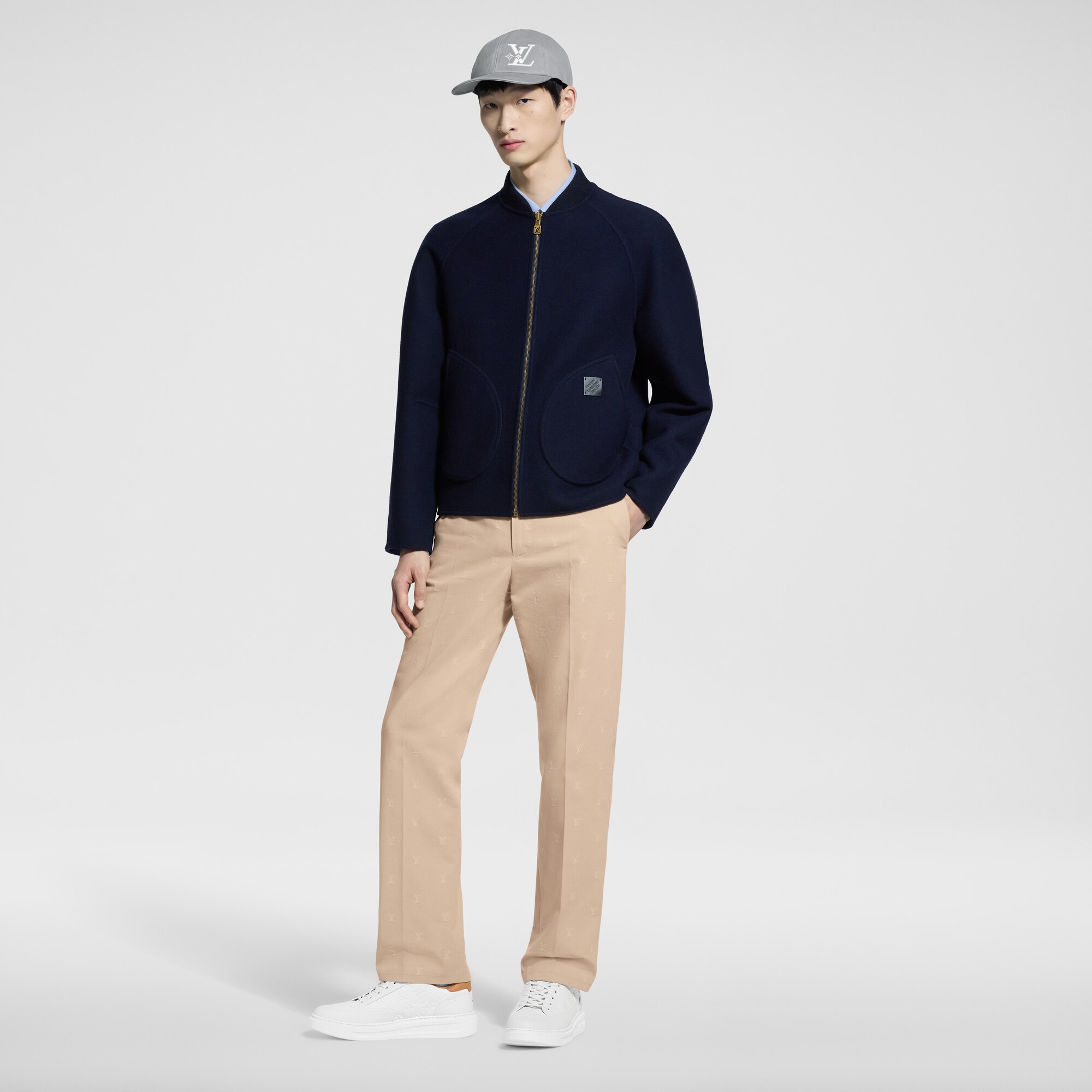 Men - LV Blason Cotton Jacquard Chino Trousers  Men Ready-to-Wear Trousers | LOUIS VUITTON (Product zoom)