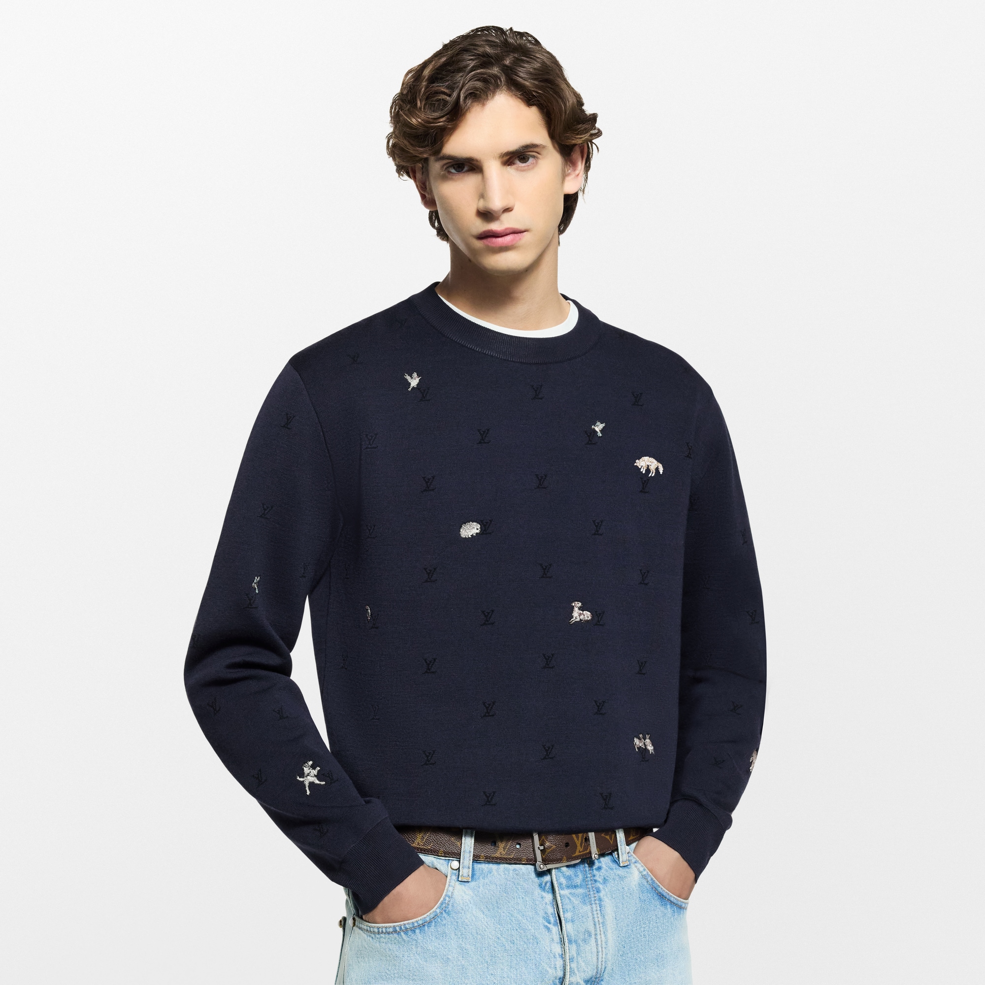 Men - LV Blason Long-Sleeved Crewneck  Men Ready-to-Wear All Ready-to-Wear | LOUIS VUITTON (Product zoom)