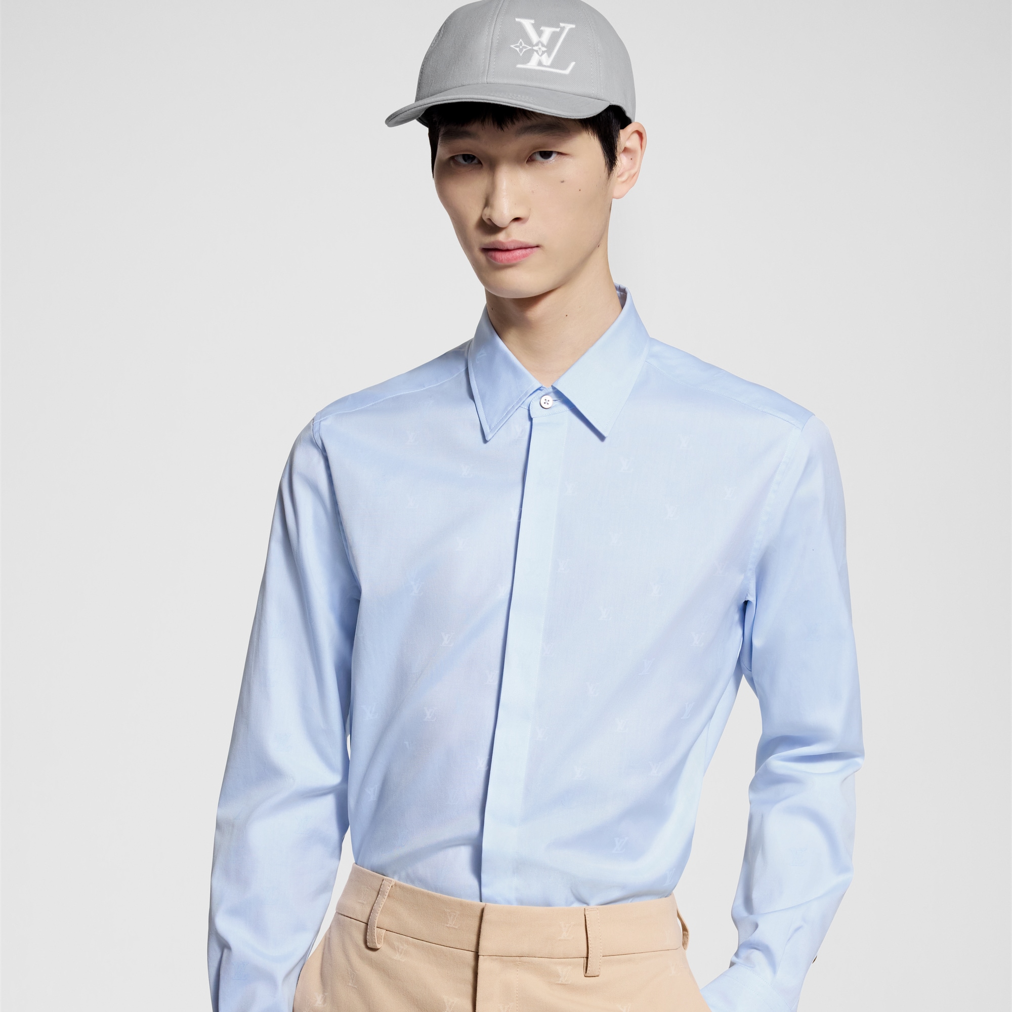 Men - LV Blason Printed Cotton Long-Sleeved Oxford Shirt  Men Ready-to-Wear Shirts | LOUIS VUITTON (Product zoom)