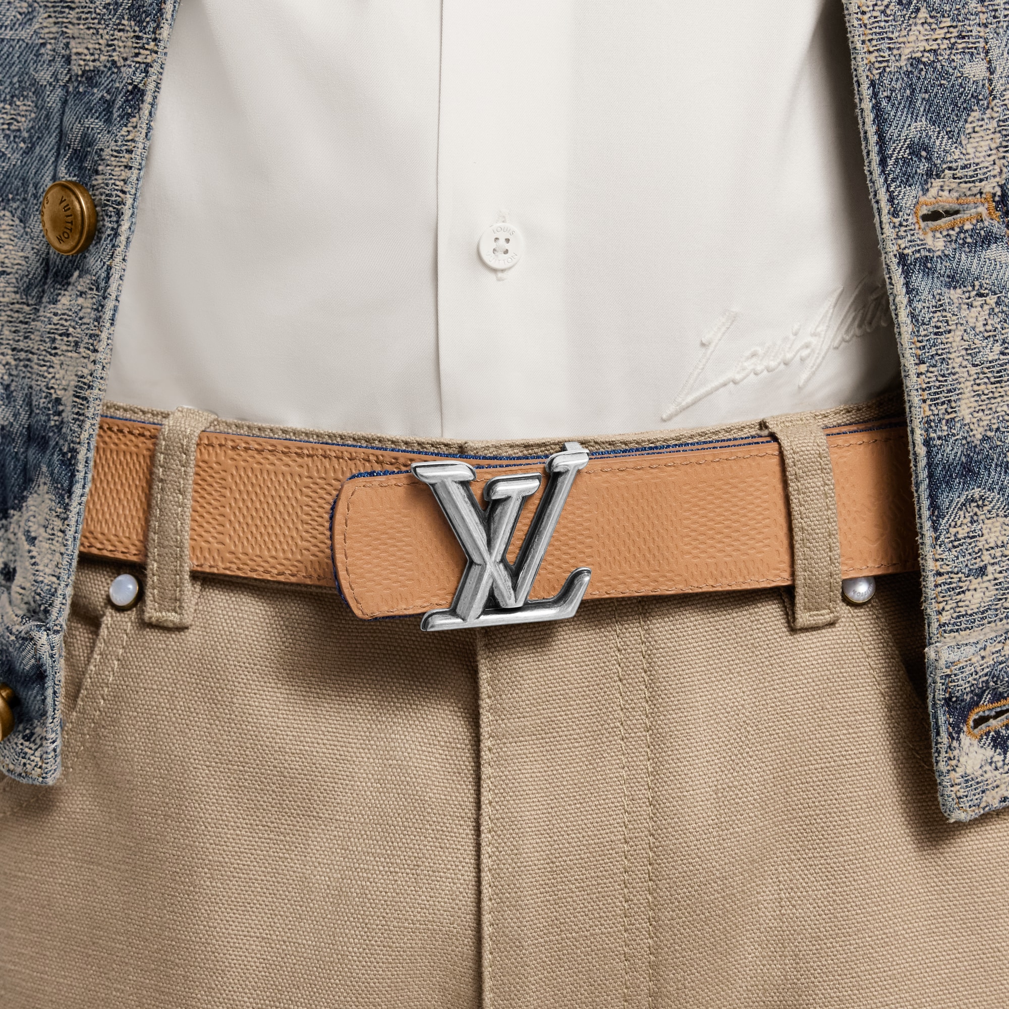 Men - LV Dimension Denim 35MM Reversible Belt  Men Accessories Belts | LOUIS VUITTON (Product zoom)