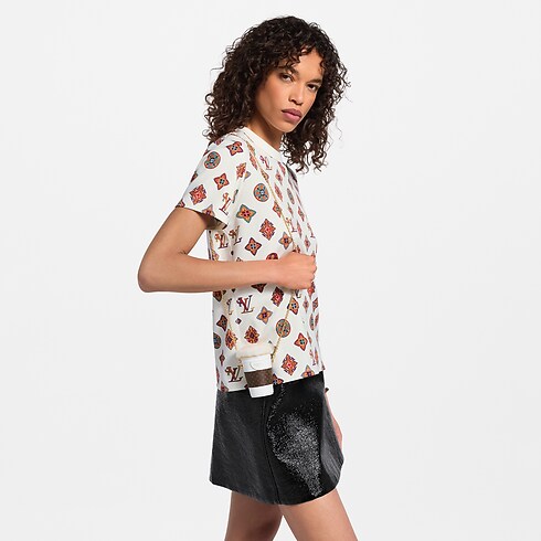 LV Mocha Cross-Body Pouch Bag Charm cropped worn view