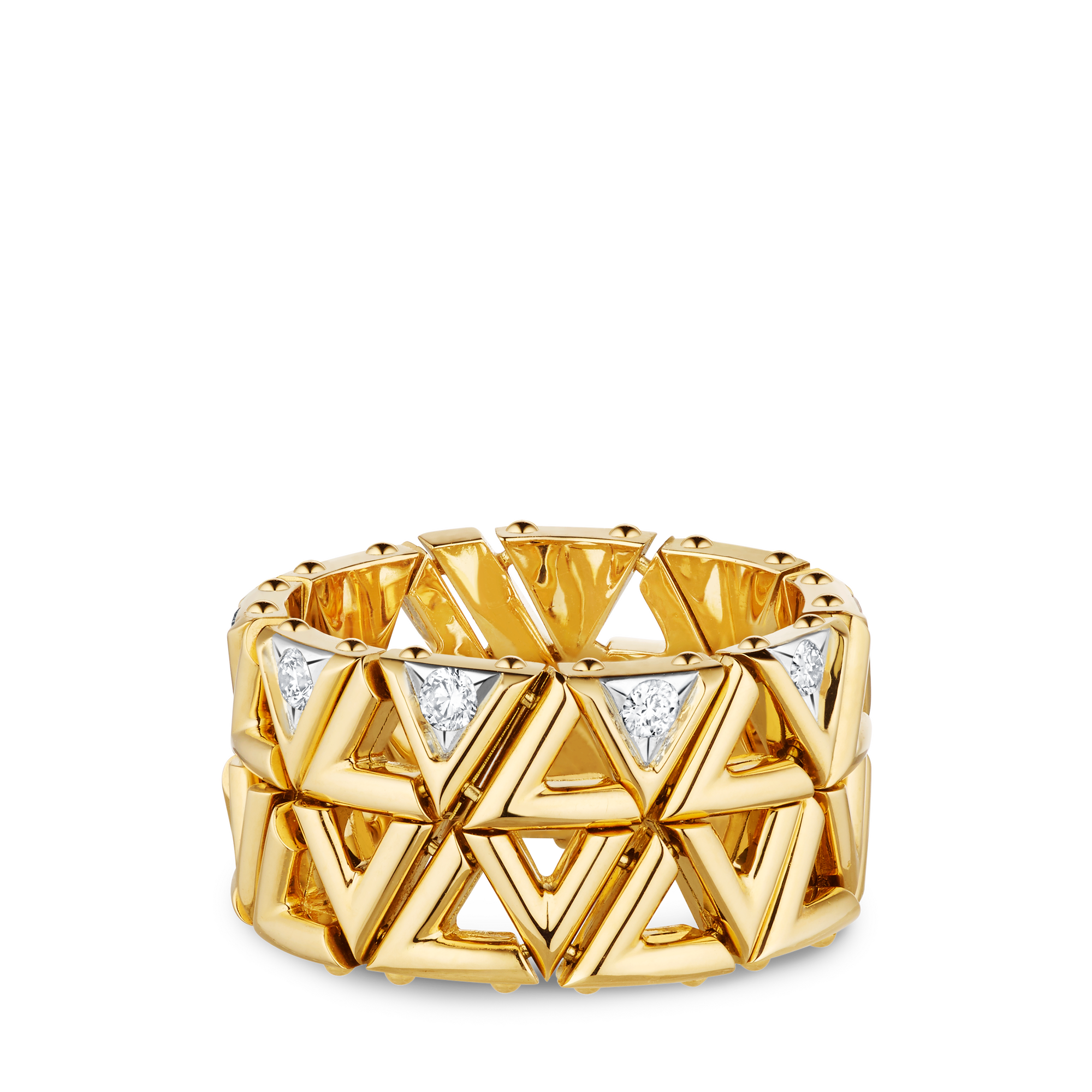 Jewellery - LV Volt Mesh Ring, Yellow Gold And Diamonds  Jewellery Categories All Fine Jewellery | LOUIS VUITTON (Product zoom)