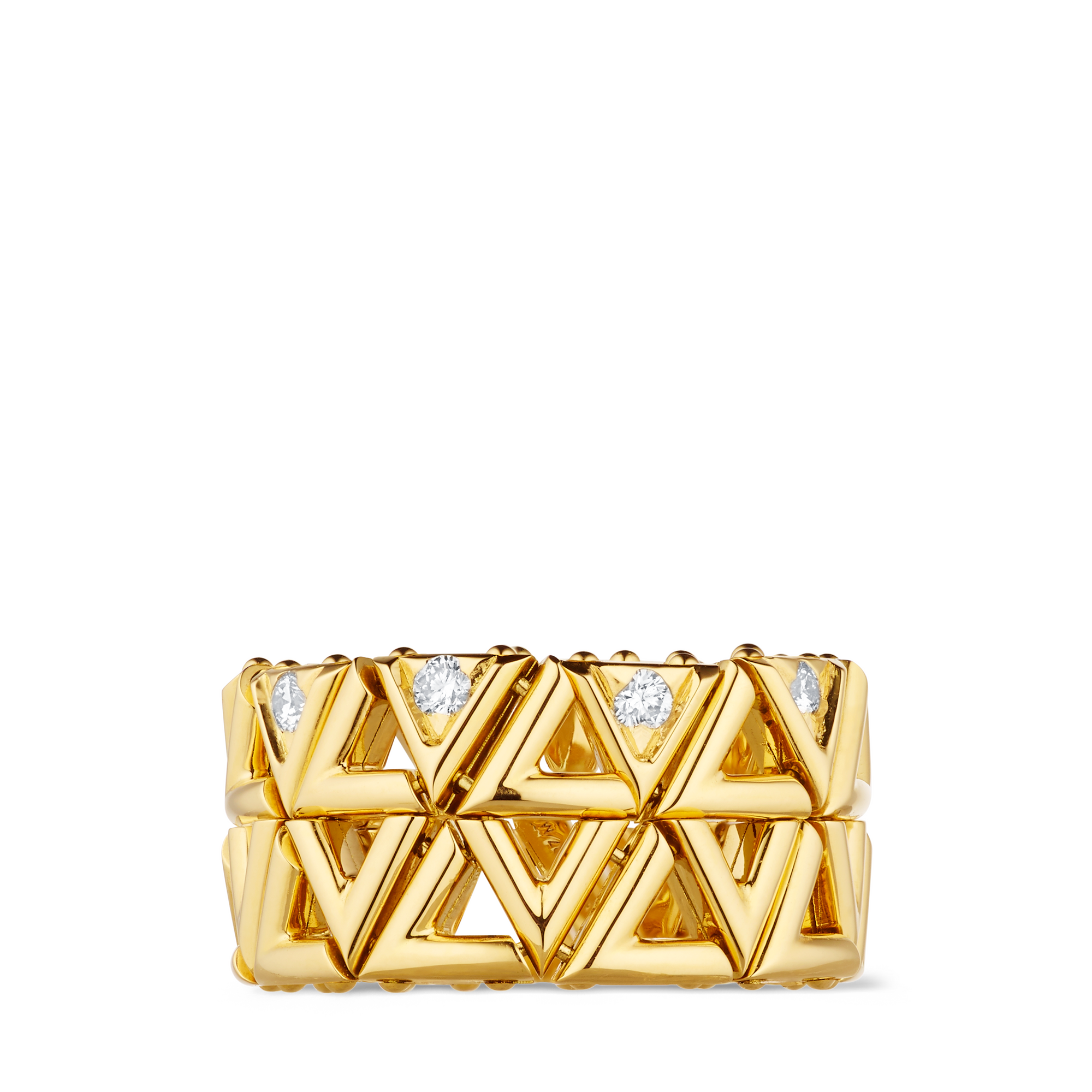 Jewellery - LV Volt Mesh Ring, Yellow Gold And Diamonds  Jewellery Categories All Fine Jewellery | LOUIS VUITTON (Product zoom)