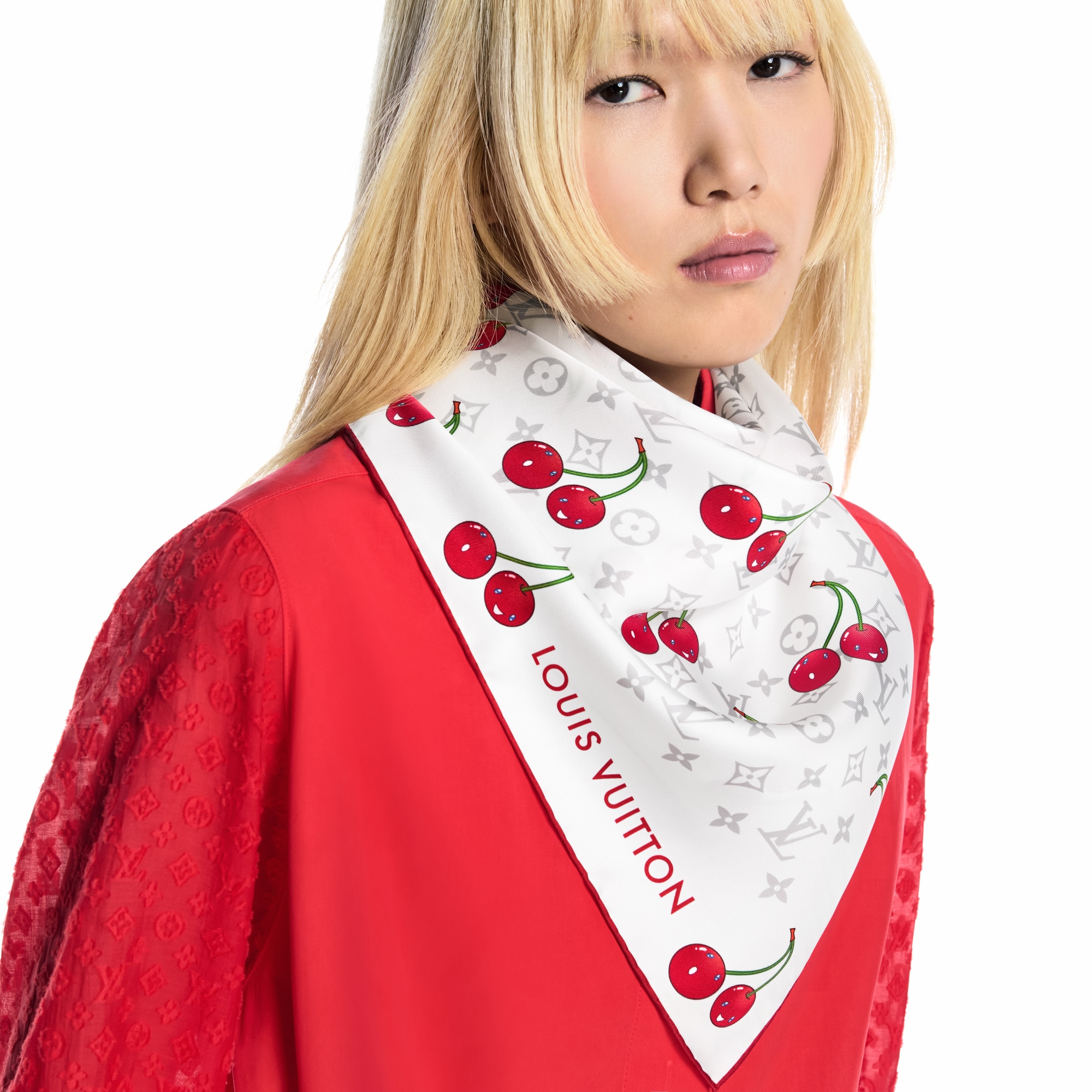 Women - LV x TM Monogram Cerise Square 90 S00 Women Accessories Silk Squares and Bandeaux | LOUIS VUITTON (Product zoom)