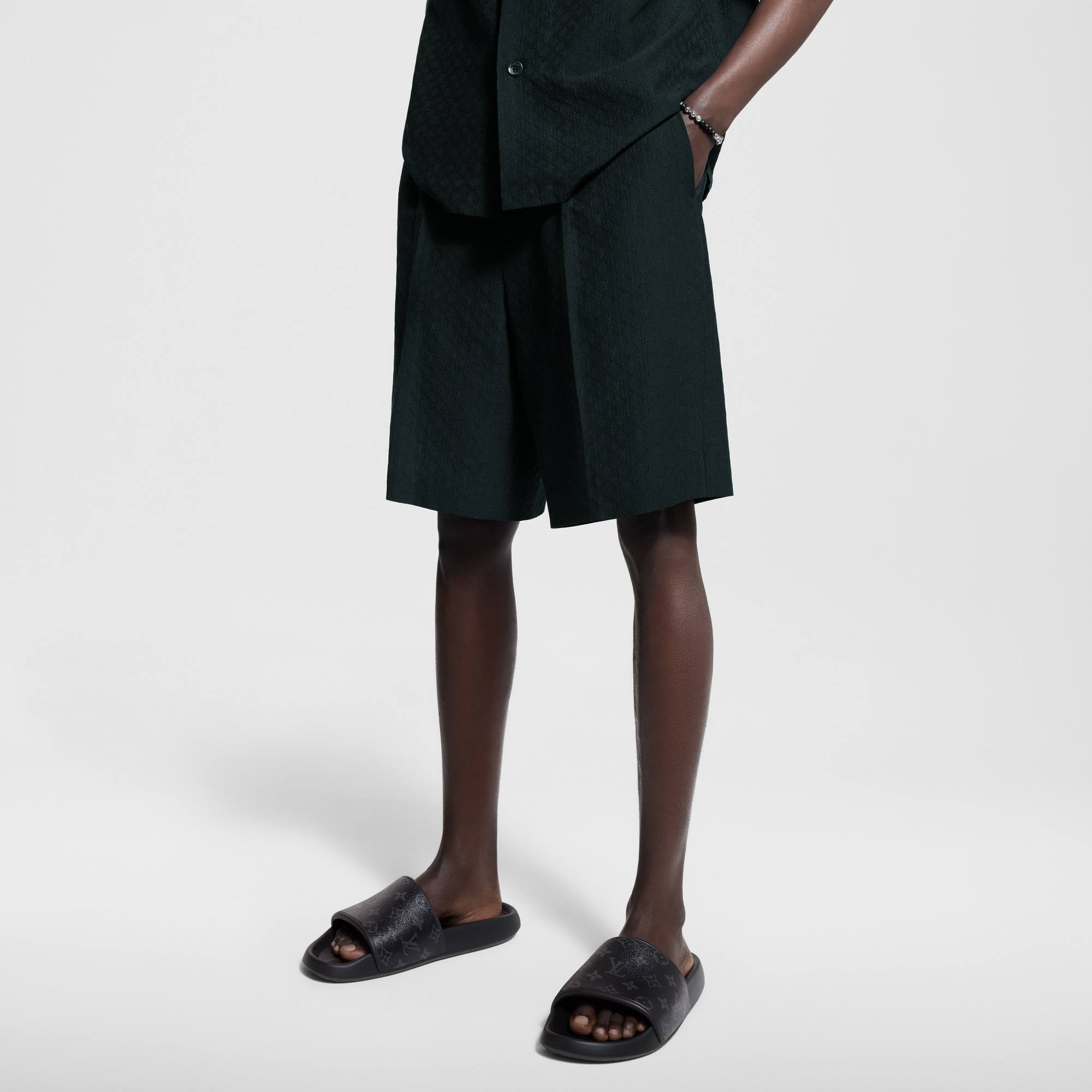 Men - Mini Monogram Silk-Cotton Blend Tailored Shorts  Men Ready-to-Wear Trousers | LOUIS VUITTON (Product zoom)