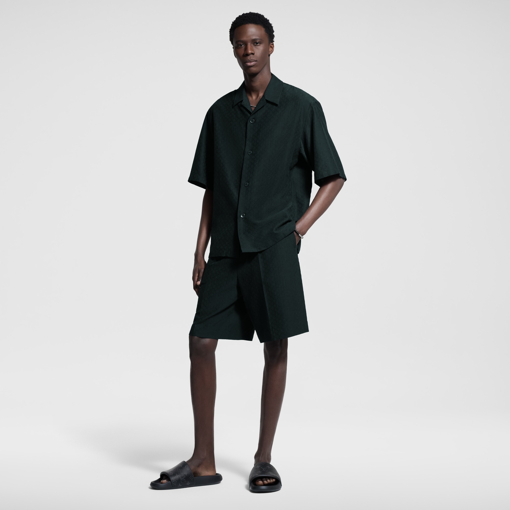 Men - Mini Monogram Silk-Cotton Blend Tailored Shorts  Men Ready-to-Wear Trousers | LOUIS VUITTON (Product zoom)