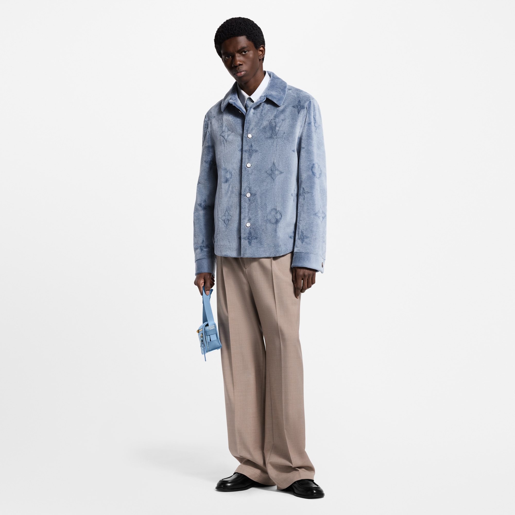 Men - Mink Perforated Monogram Overshirt  Men Ready-to-Wear Outerwear and Coats | LOUIS VUITTON (Product zoom)