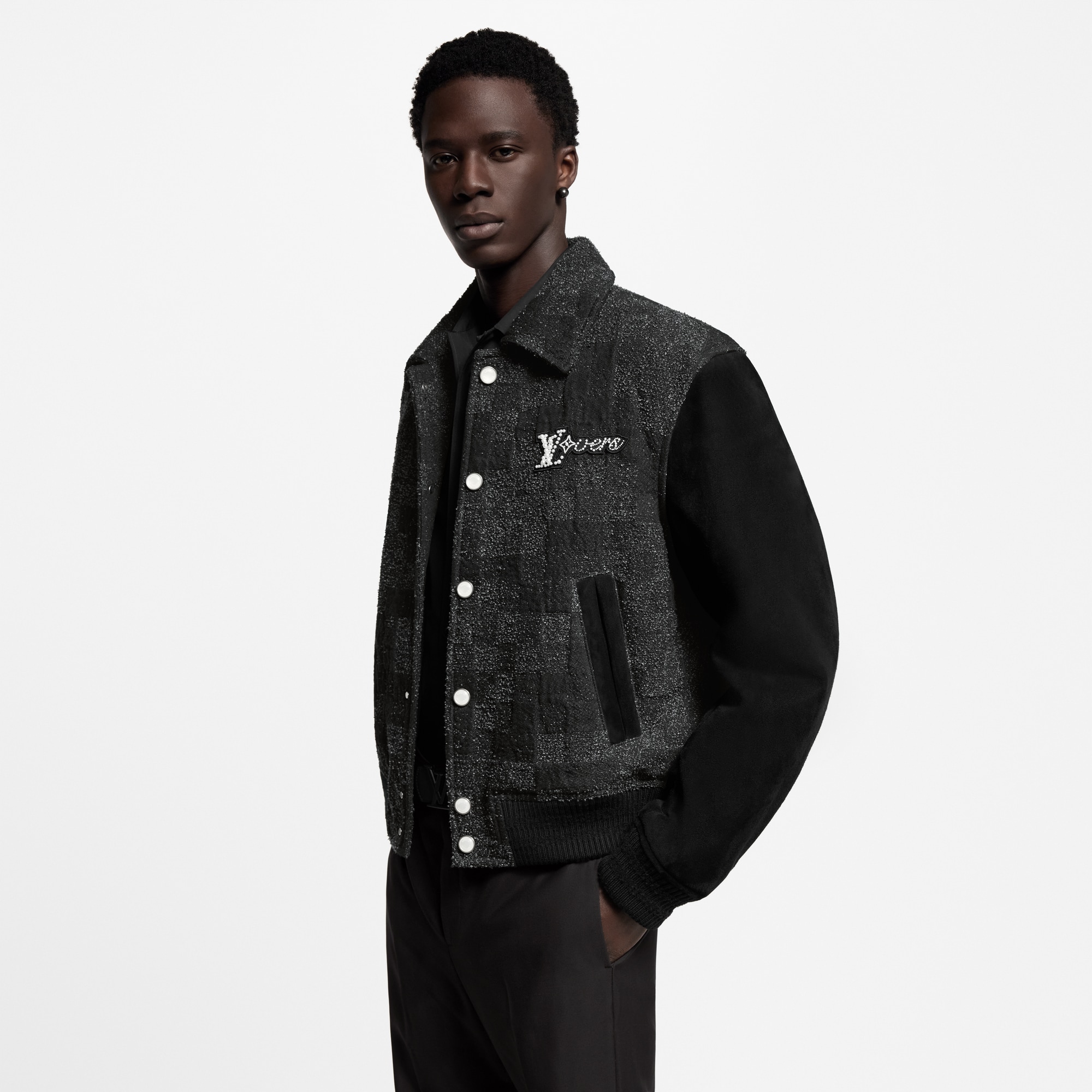 Men - Mix Leather Varsity Blouson  Men Ready-to-Wear Outerwear and Coats | LOUIS VUITTON (Product zoom)