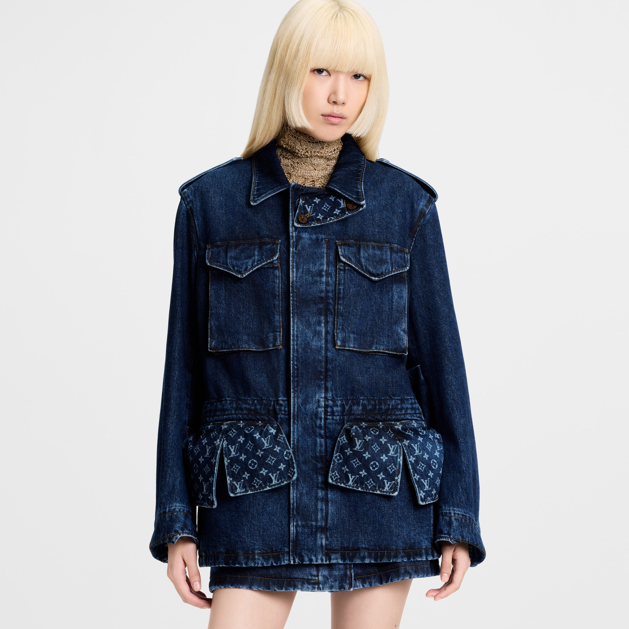Women - Monogram Accent Raw Denim Safari Jacket  Women Ready-to-Wear Coats and Jackets | LOUIS VUITTON (Product zoom)