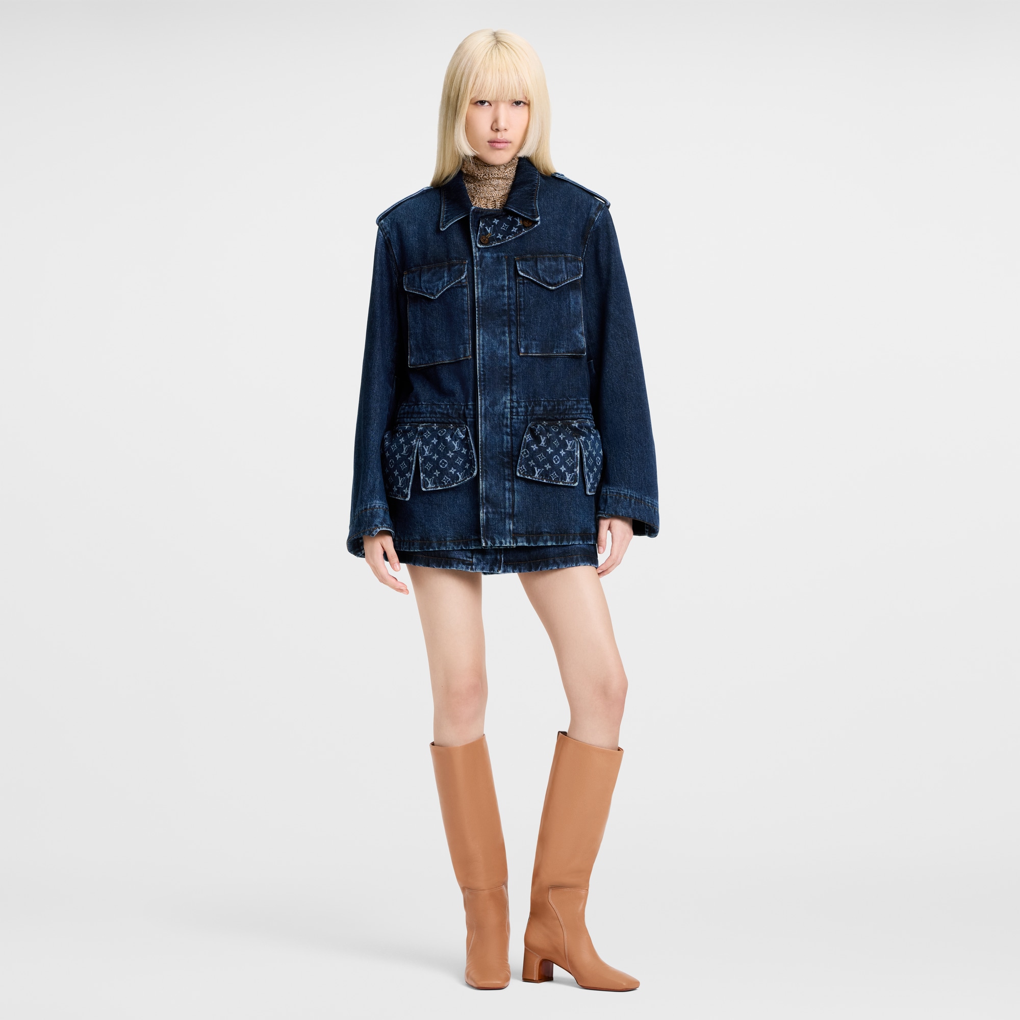Women - Monogram Accent Raw Denim Safari Jacket  Women Ready-to-Wear Coats and Jackets | LOUIS VUITTON (Product zoom)