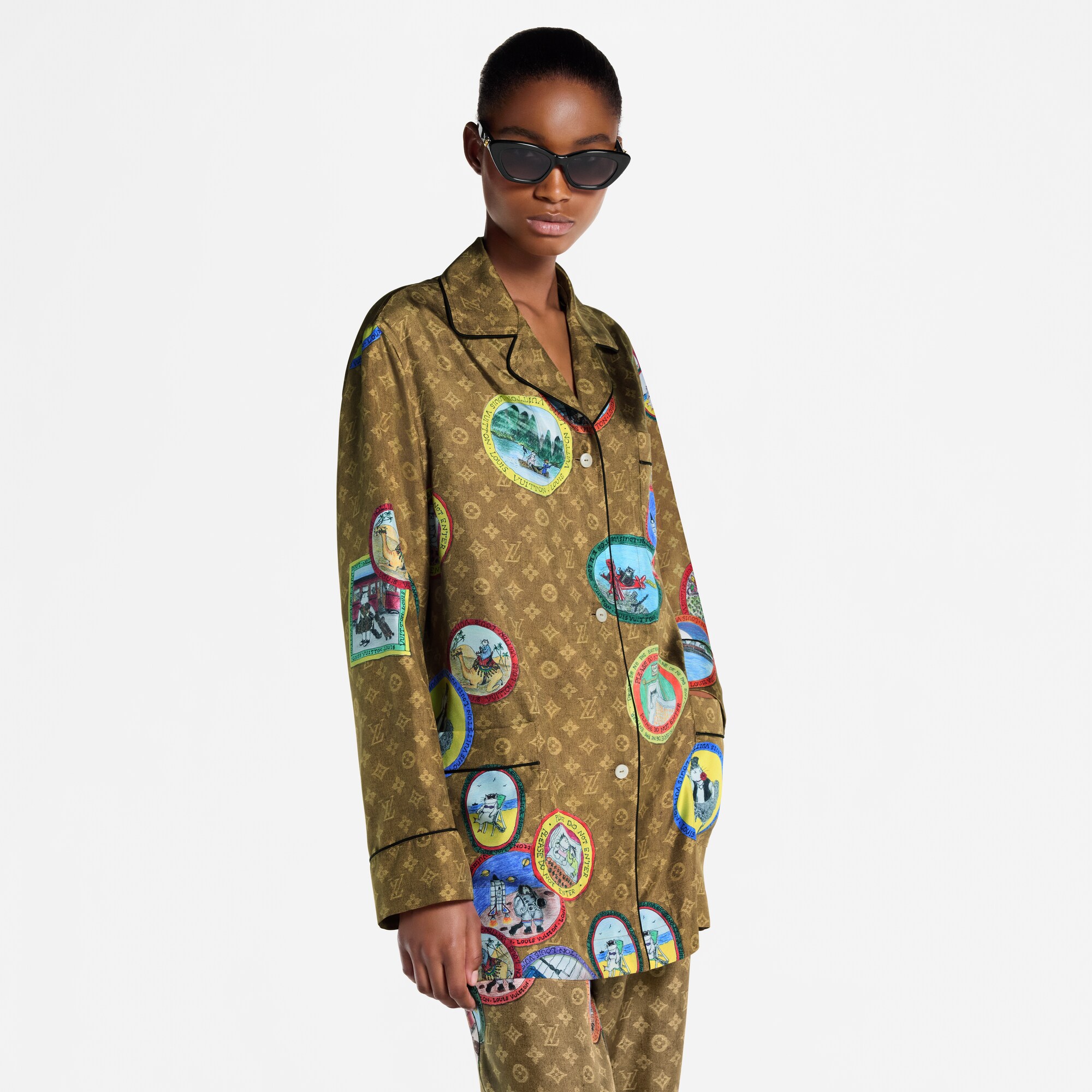 Women - Monogram Cat Stamp Pyjama Shirt  Women Ready-to-Wear Tops | LOUIS VUITTON (Product zoom)