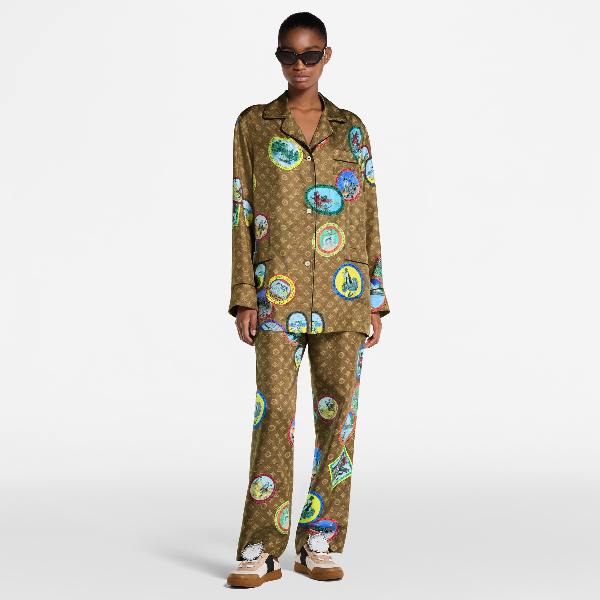 Women - Monogram Cat Stamp Pyjama Shirt  Women Ready-to-Wear Tops | LOUIS VUITTON (Product zoom)