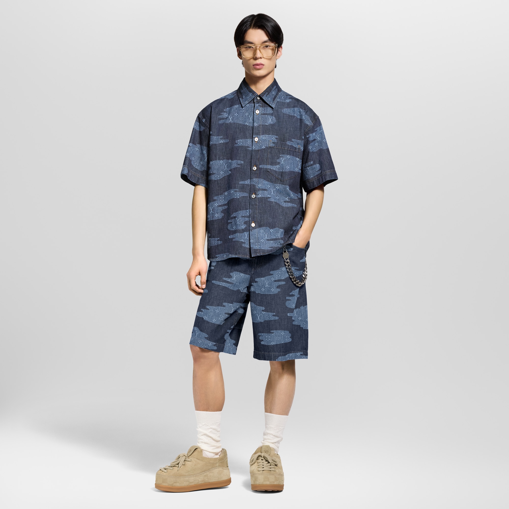 Men - Monogram Chambray Shorts  Men Ready-to-Wear Denim Collection | LOUIS VUITTON (Product zoom)