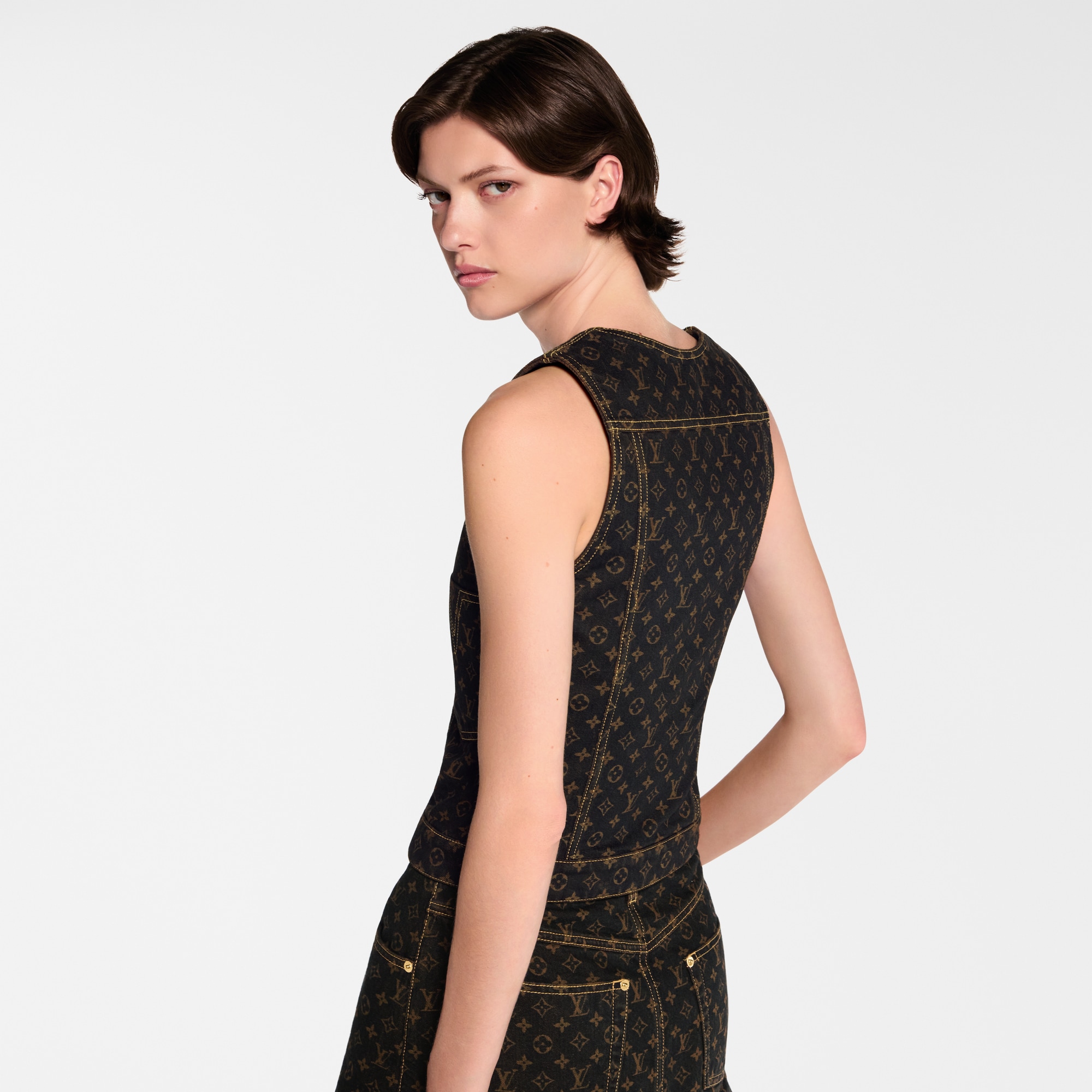 Women - Monogram Denim Button Front Top  Women Ready-to-Wear Tops | LOUIS VUITTON (Product zoom)