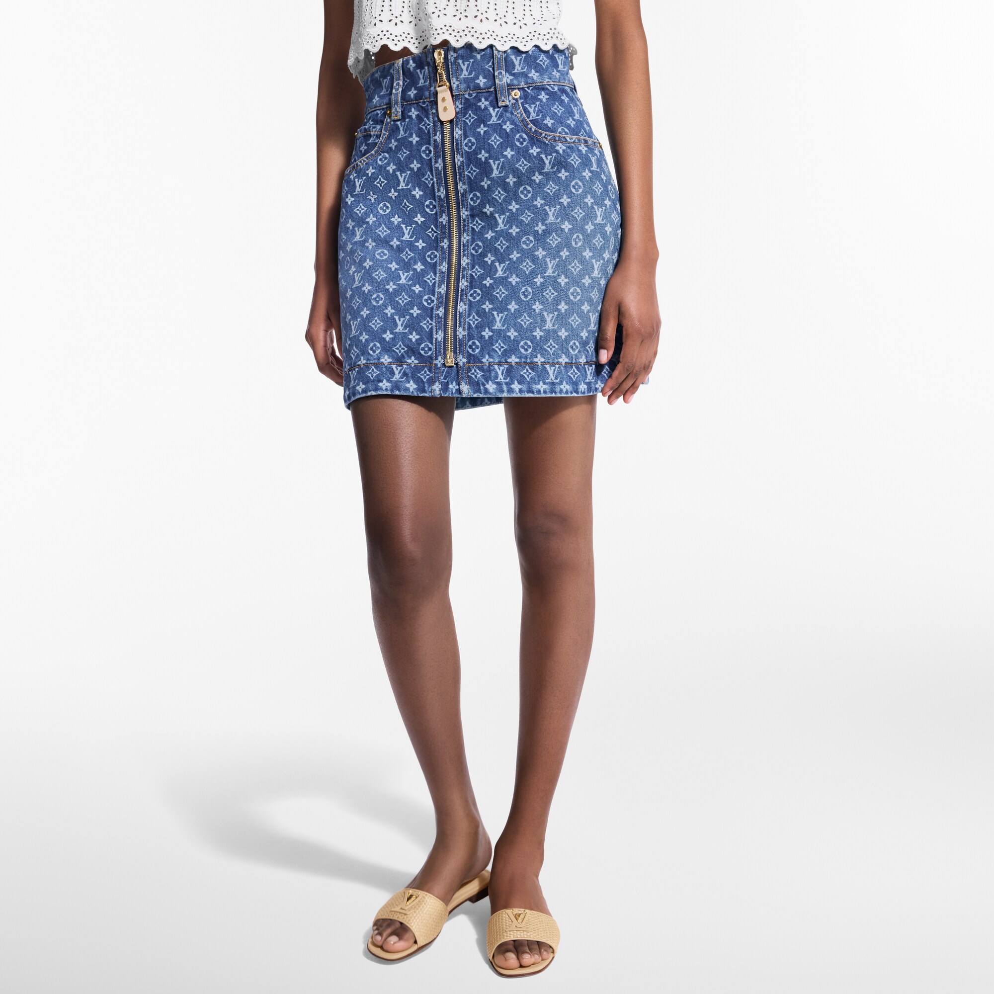 Women - Monogram Denim Mini Skirt  Women Ready-to-Wear Skirts and Shorts | LOUIS VUITTON (Product zoom)