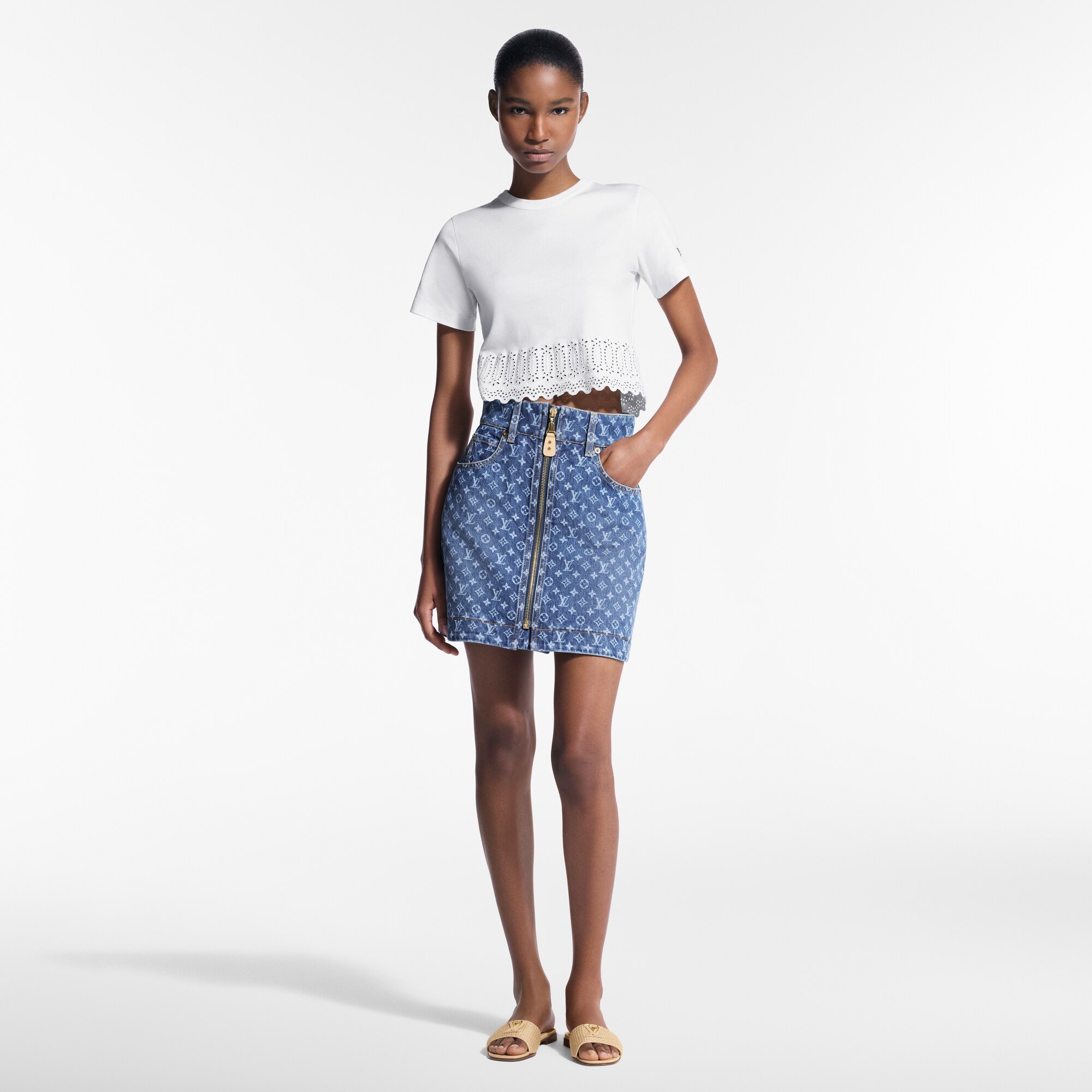 Women - Monogram Denim Mini Skirt  Women Ready-to-Wear Skirts and Shorts | LOUIS VUITTON (Product zoom)
