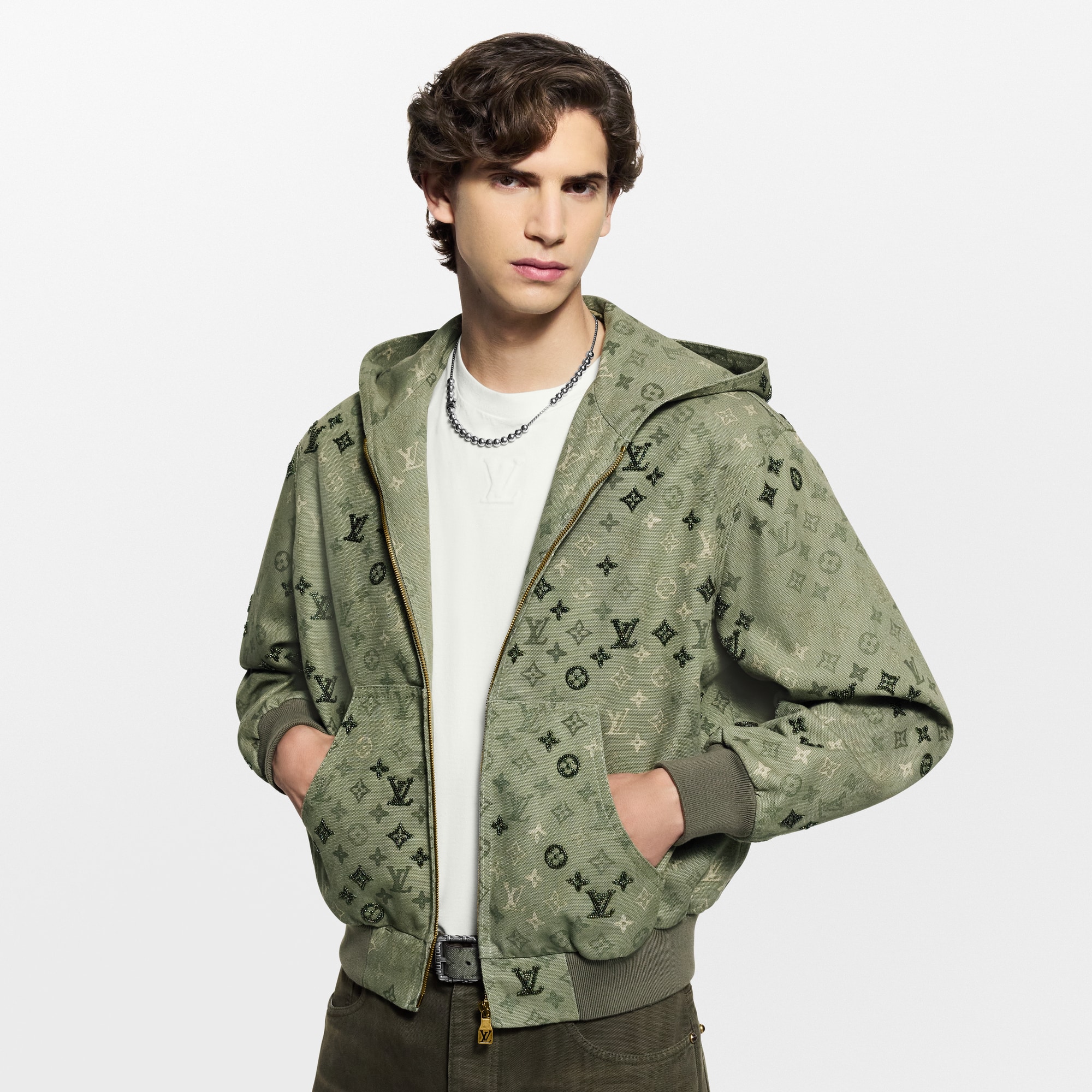 Men - Monogram Embellished Hooded Blouson  Men Ready-to-Wear Outerwear and Coats | LOUIS VUITTON (Product zoom)