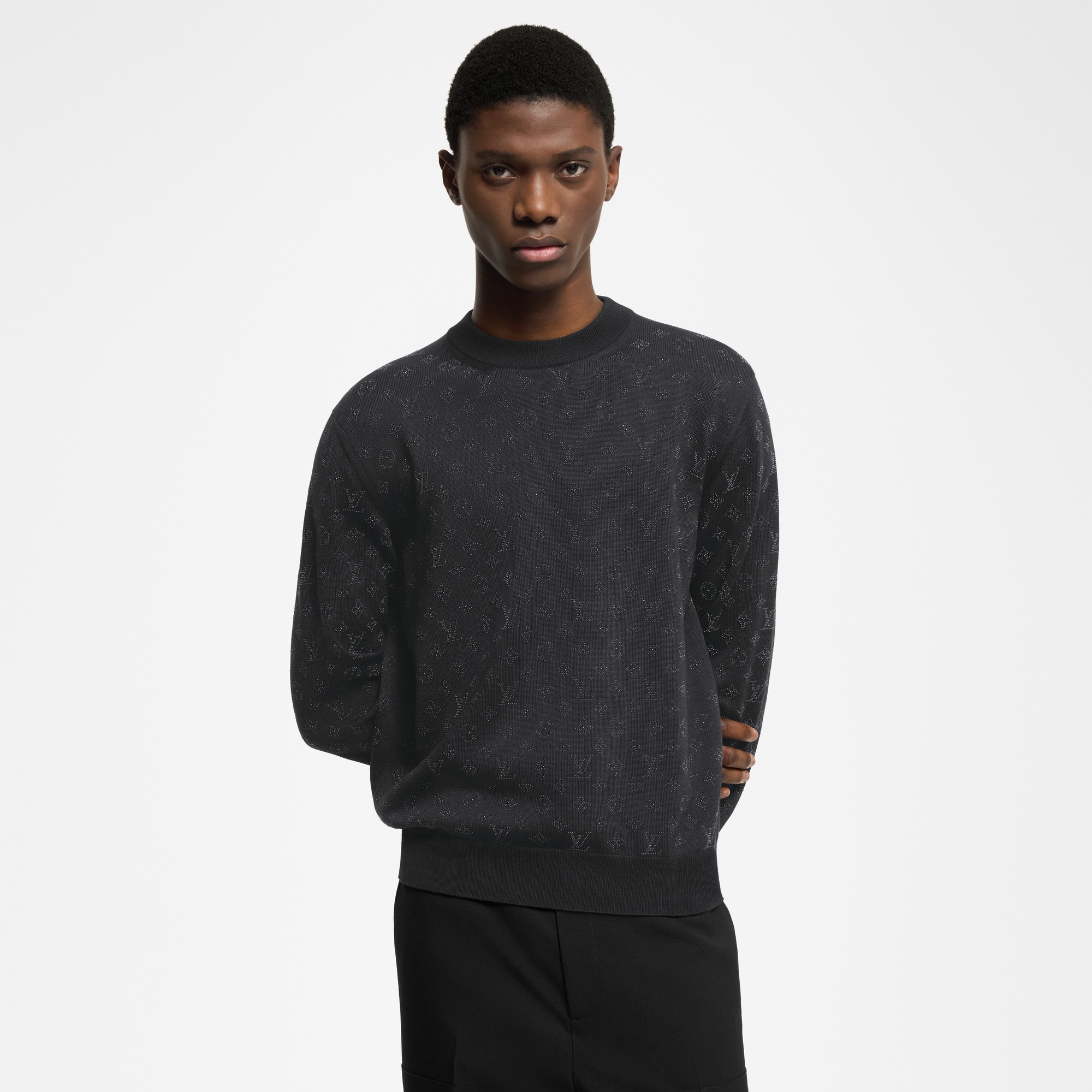 Men - Monogram Embellished Wool Evening Crewneck  Men Ready-to-Wear All Ready-to-Wear | LOUIS VUITTON (Product zoom)