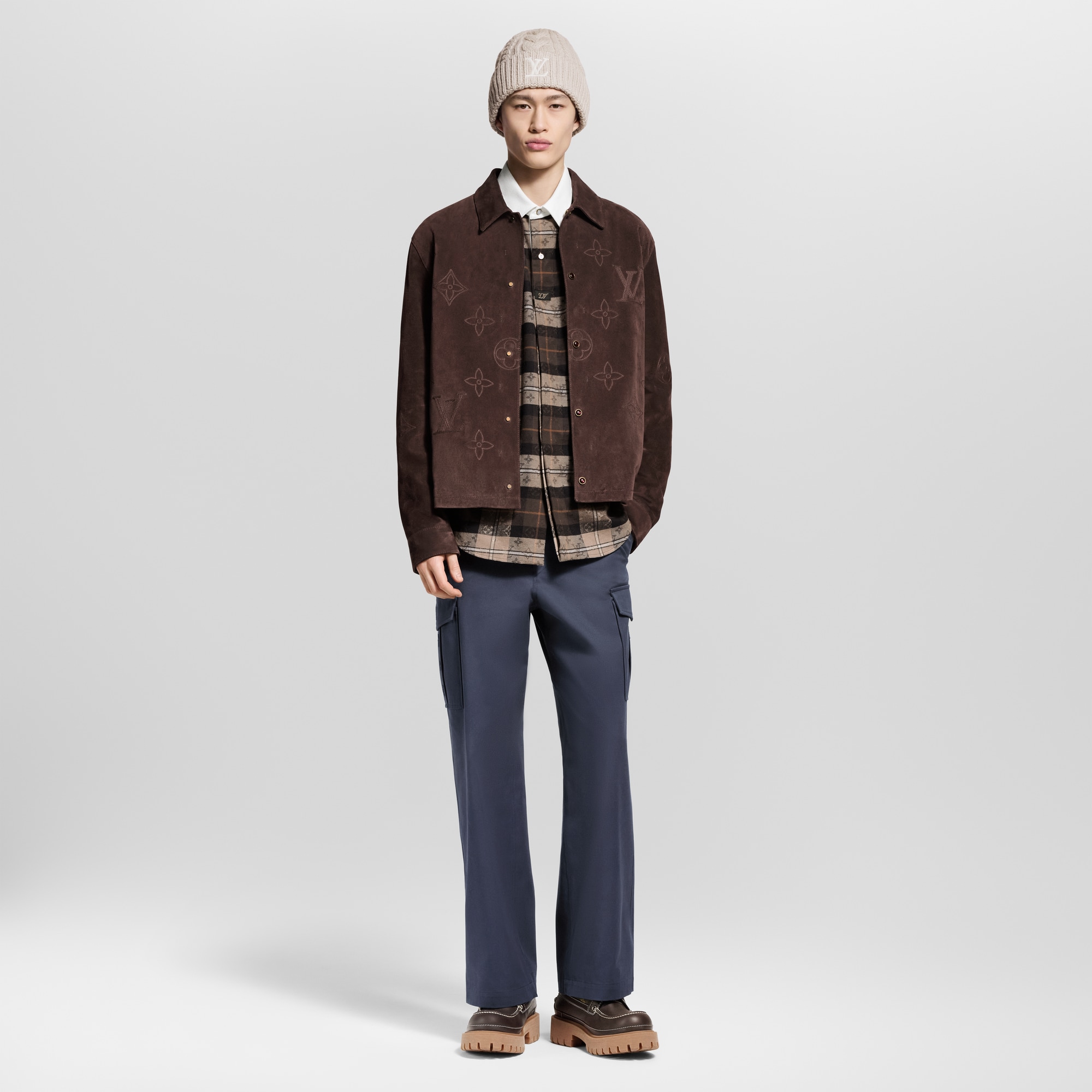 Men - Monogram Embroidered Suede Overshirt  Men Ready-to-Wear Outerwear and Coats | LOUIS VUITTON (Product zoom)