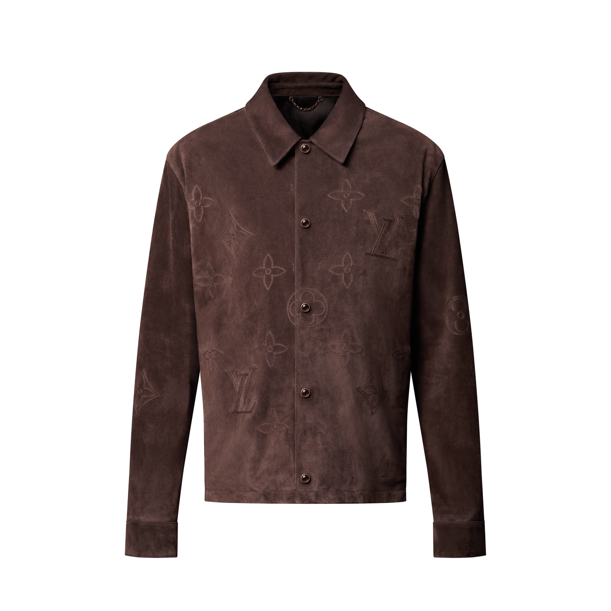 Men - Monogram Embroidered Suede Overshirt  Men Ready-to-Wear Outerwear and Coats | LOUIS VUITTON (Product zoom)