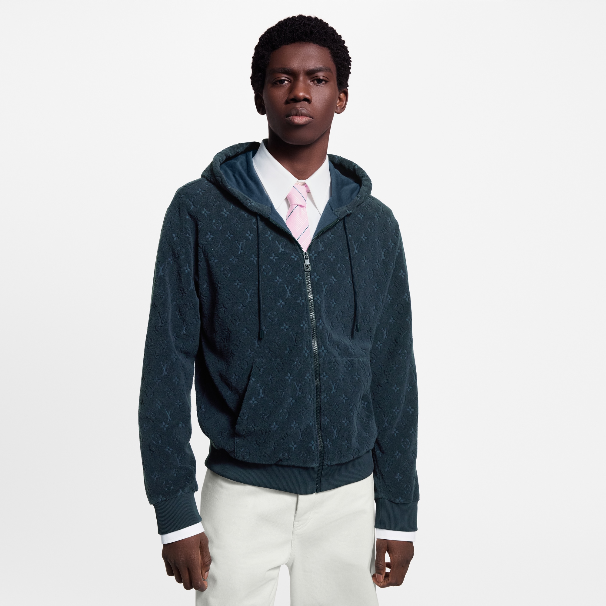 Men - Monogram French Terry Zip-Through Hoodie  Men Ready-to-Wear All Ready-to-Wear | LOUIS VUITTON (Product zoom)