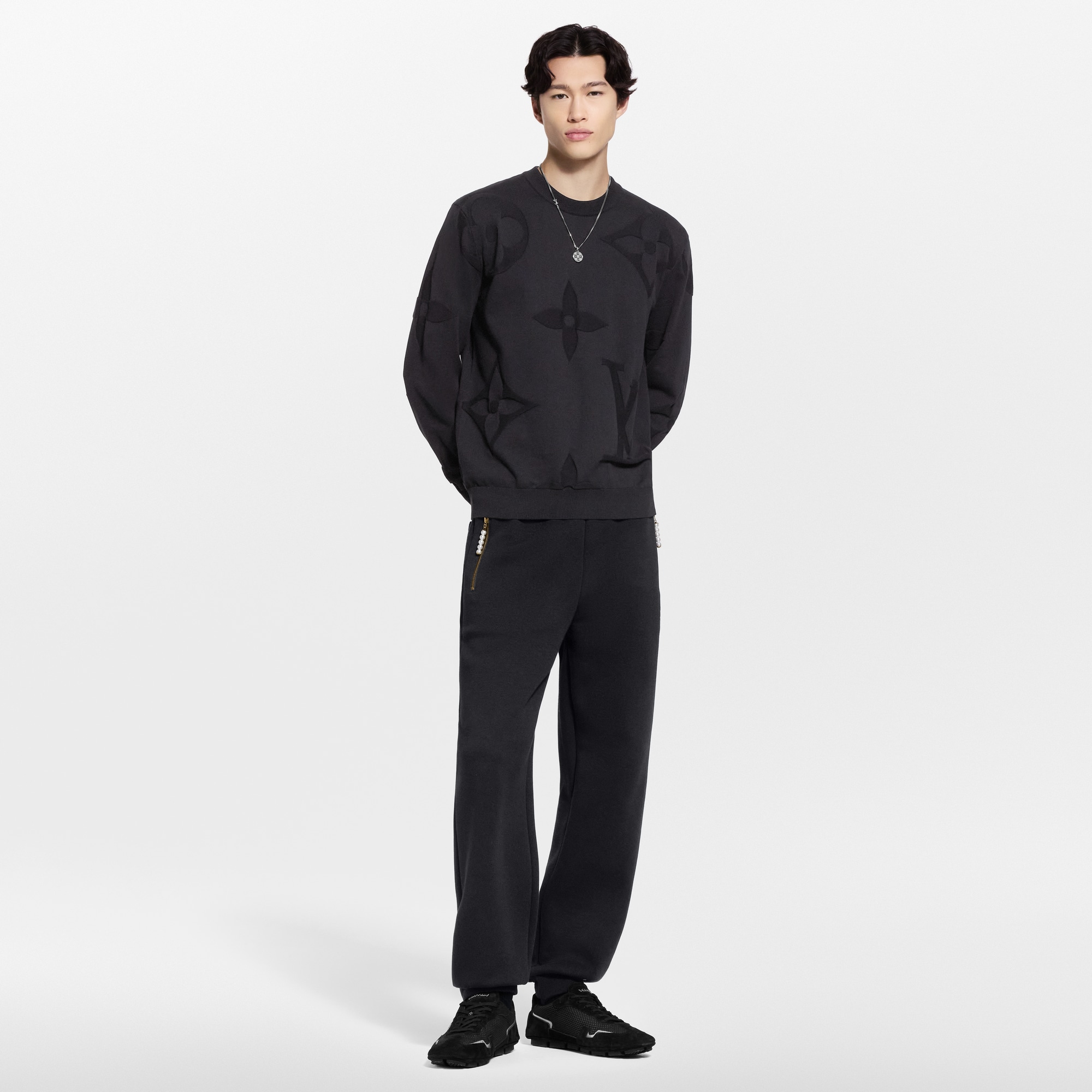 Men - Monogram Long-Sleeved Cotton Crewneck  Men Ready-to-Wear All Ready-to-Wear | LOUIS VUITTON (Product zoom)