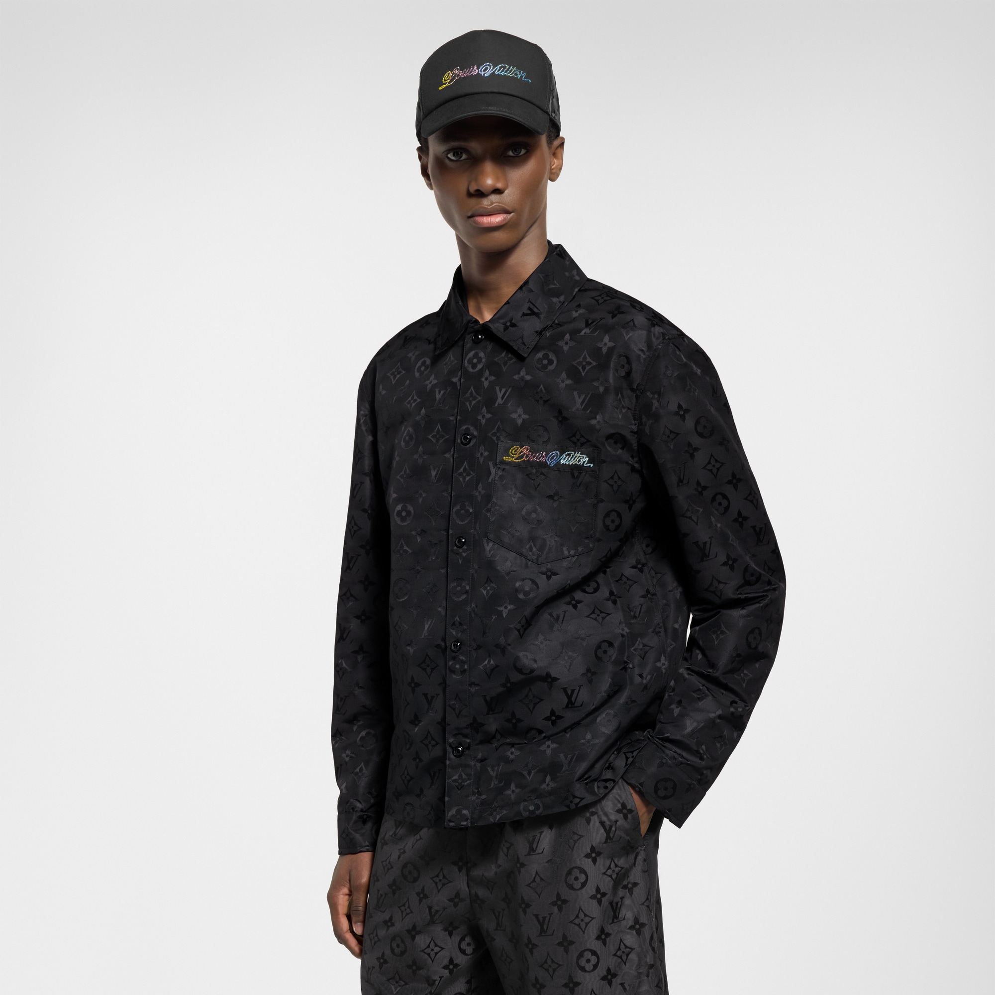 Men - Monogram Moire Jacquard Silk Overshirt  Men Ready-to-Wear Outerwear and Coats | LOUIS VUITTON (Product zoom)