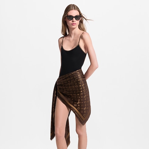 Monogram Shine Shawl cropped worn view