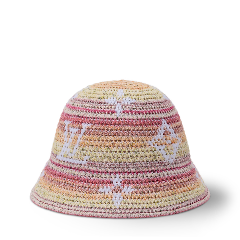 Monogram Stripes Crochet Bucket Hat side view