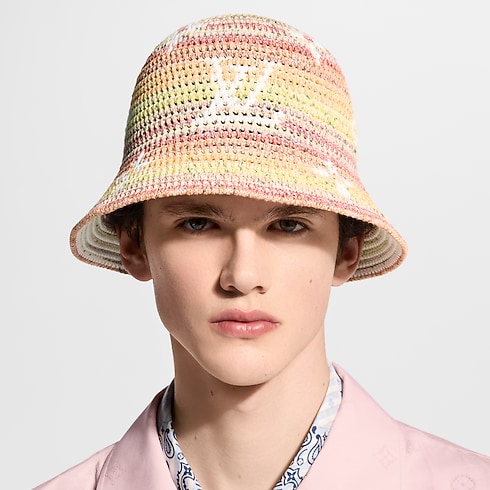 Monogram Stripes Crochet Bucket Hat worn view