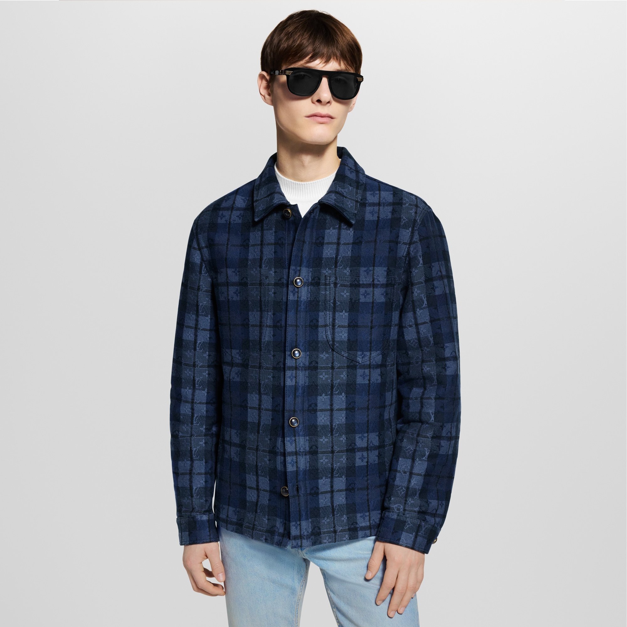 Men - Monogram Tartan Denim Overshirt  Men Ready-to-Wear All Ready-to-Wear | LOUIS VUITTON (Product zoom)