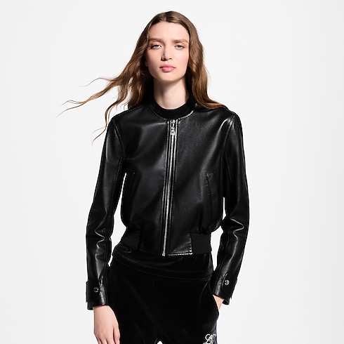 Women - Nanogram Accent Leather Bomber Jacket Women Ready-to-Wear Coats and Jackets | LOUIS VUITTON (Product zoom)