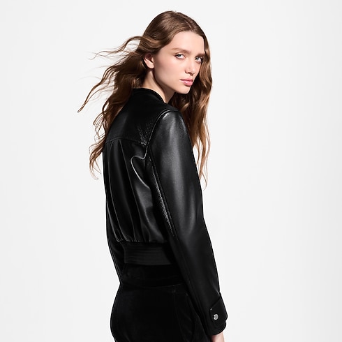Women - Nanogram Accent Leather Bomber Jacket Women Ready-to-Wear Coats and Jackets | LOUIS VUITTON (Product zoom)