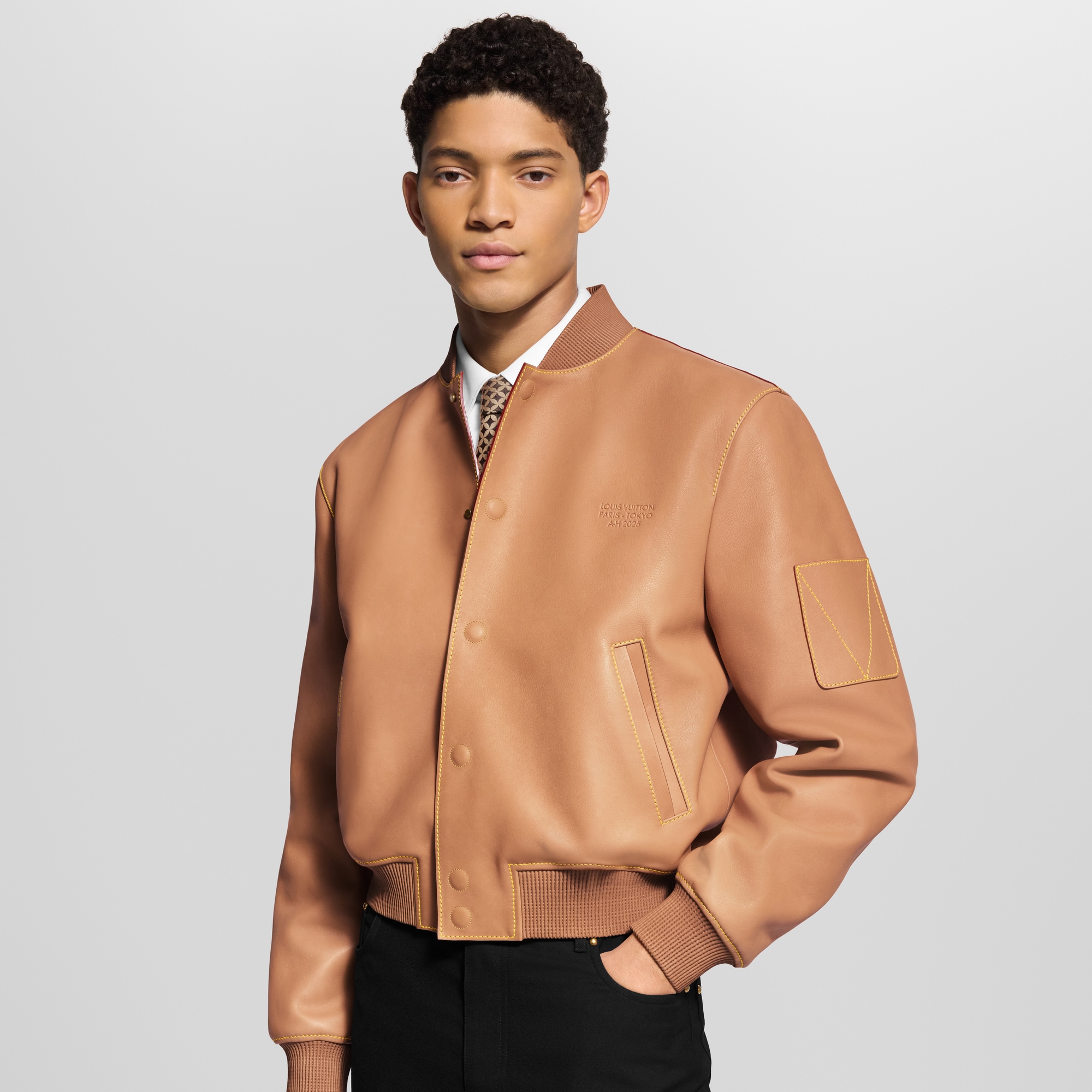 Men - Natural Leather Varsity Blouson  Men Ready-to-Wear Outerwear and Coats | LOUIS VUITTON (Product zoom)