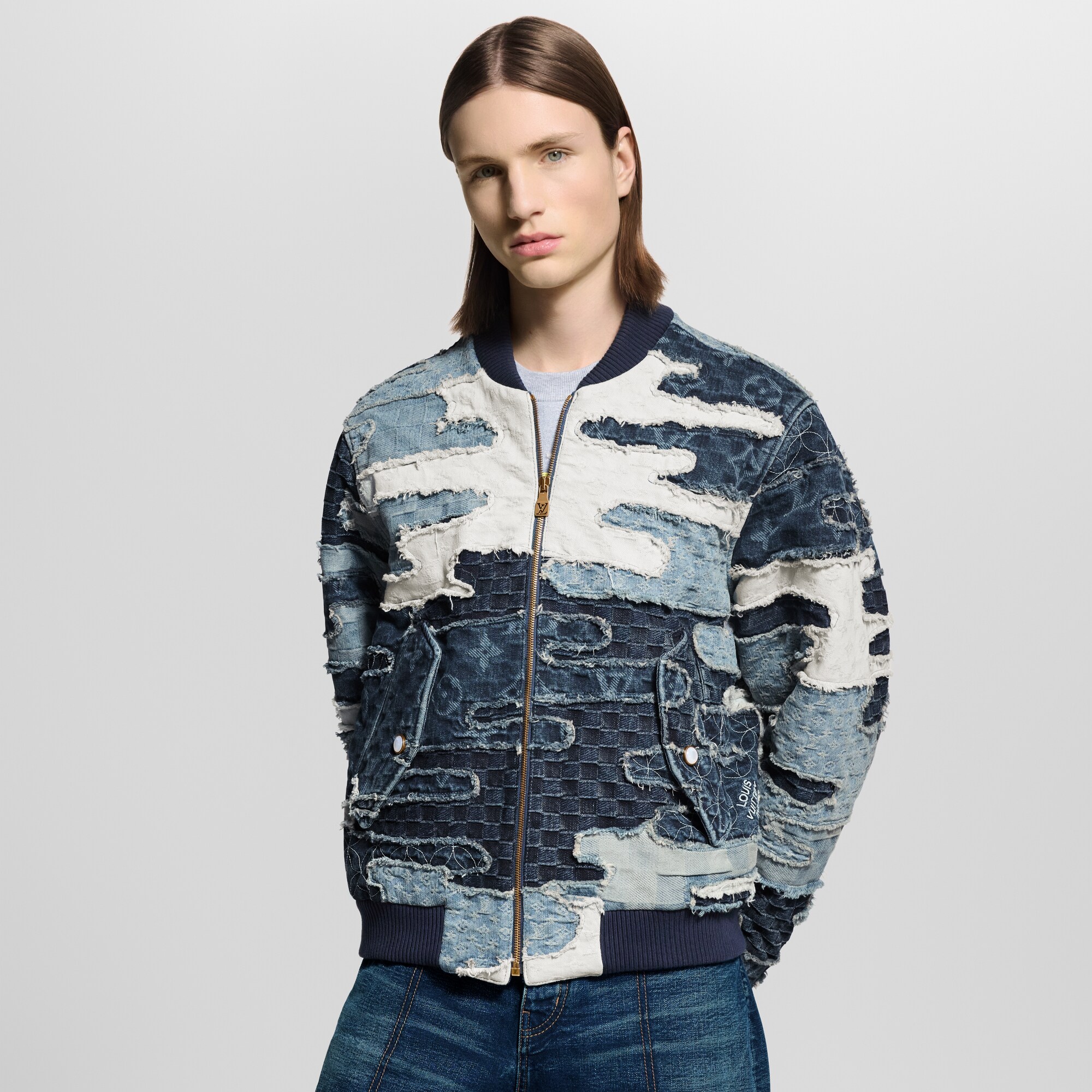 Men - Patchwork Denim Bomber Jacket  Men Ready-to-Wear Outerwear and Coats | LOUIS VUITTON (Product zoom)