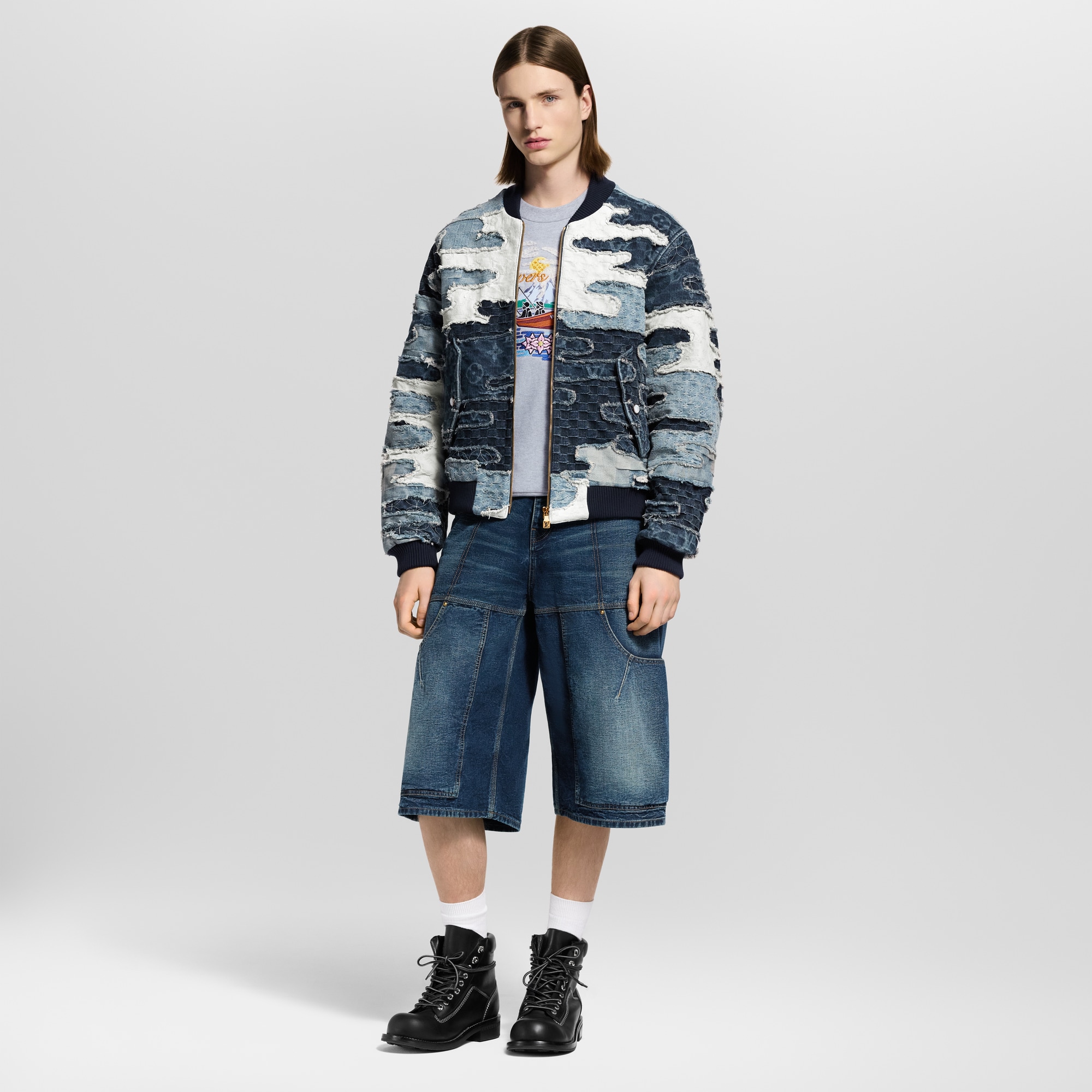Men - Patchwork Denim Bomber Jacket  Men Ready-to-Wear Outerwear and Coats | LOUIS VUITTON (Product zoom)