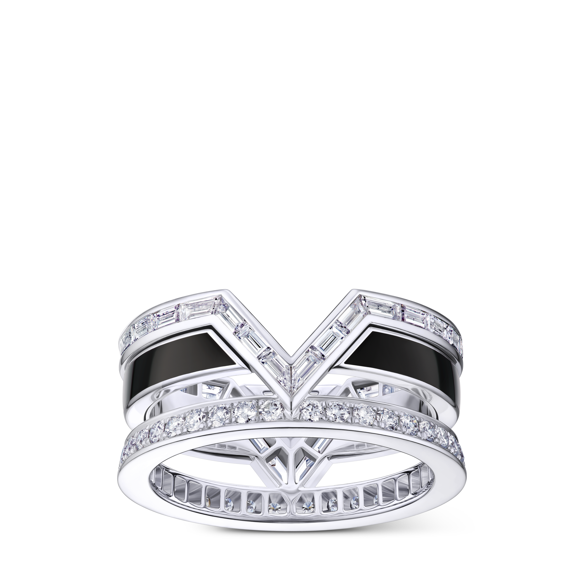 Jewellery - Pure V Ring, White Gold, Black Lacquer and Diamonds  Jewellery Categories Rings | LOUIS VUITTON (Product zoom)