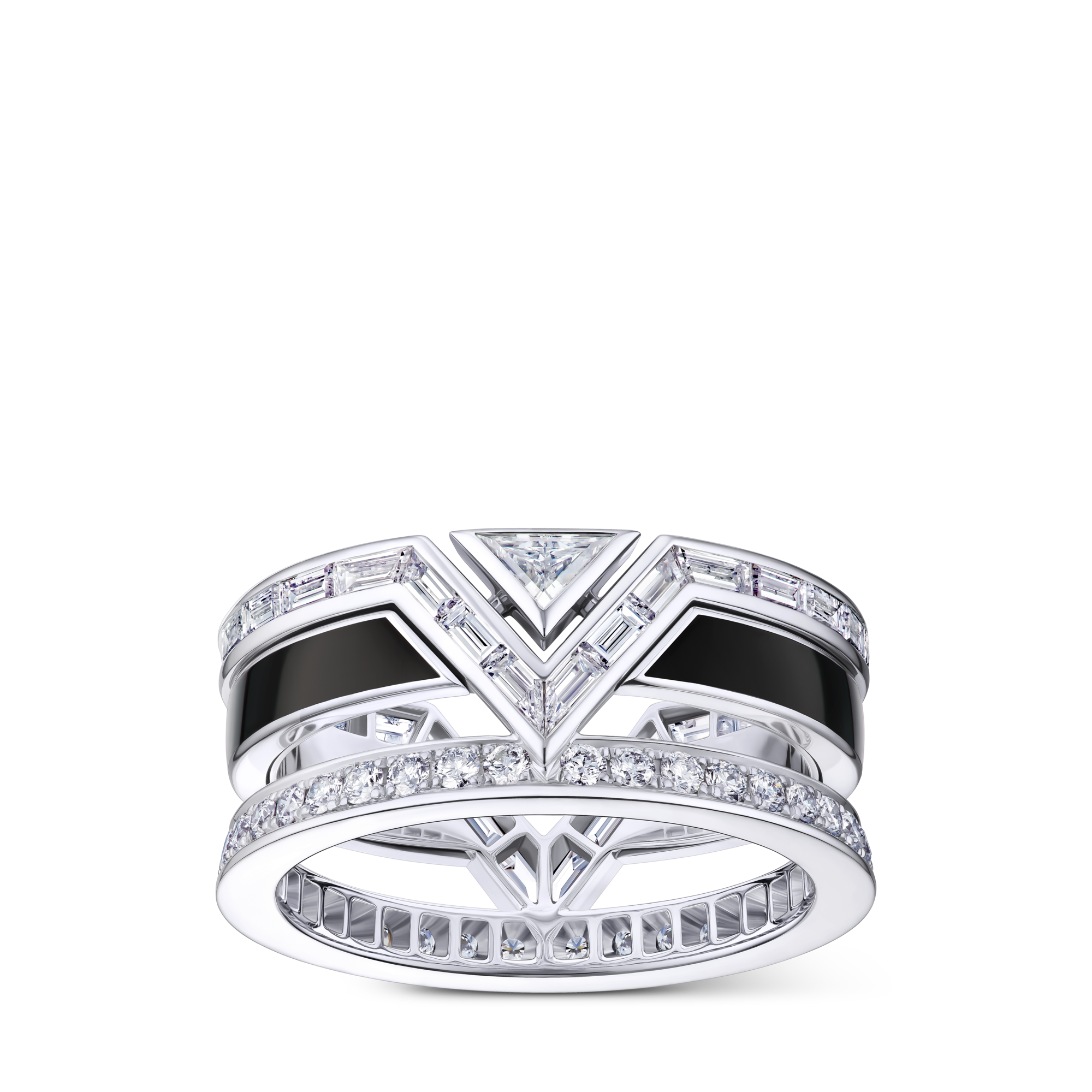Jewellery - Pure V Ring, White Gold, Black Lacquer and Diamonds  Jewellery Categories Rings | LOUIS VUITTON (Product zoom)