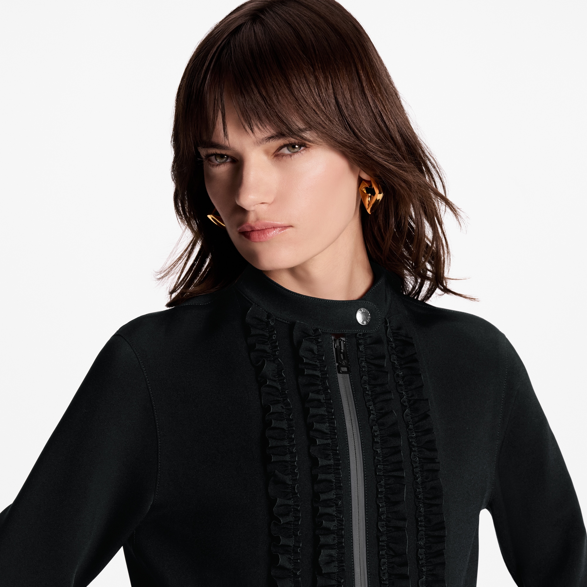 Women - Ruffle Trim Long-Sleeved Technical Jersey Dress  Women Ready-to-Wear Dresses | LOUIS VUITTON (Product zoom)