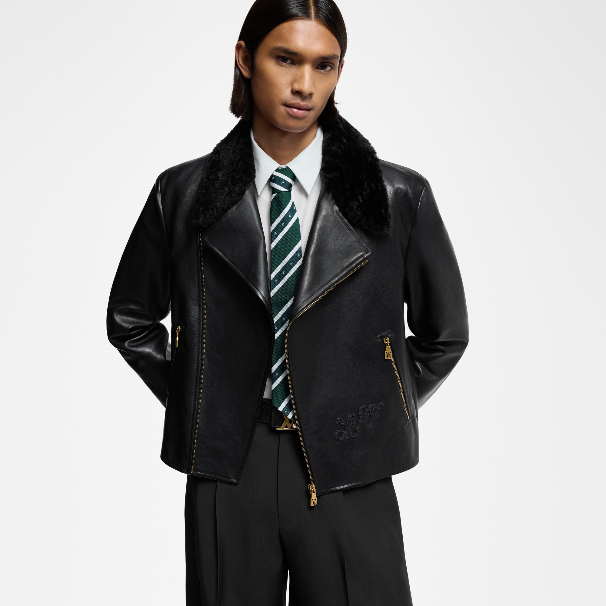 Men - Shearling Evening Leather Biker Jacket  Men Ready-to-Wear Outerwear and Coats | LOUIS VUITTON (Product zoom)