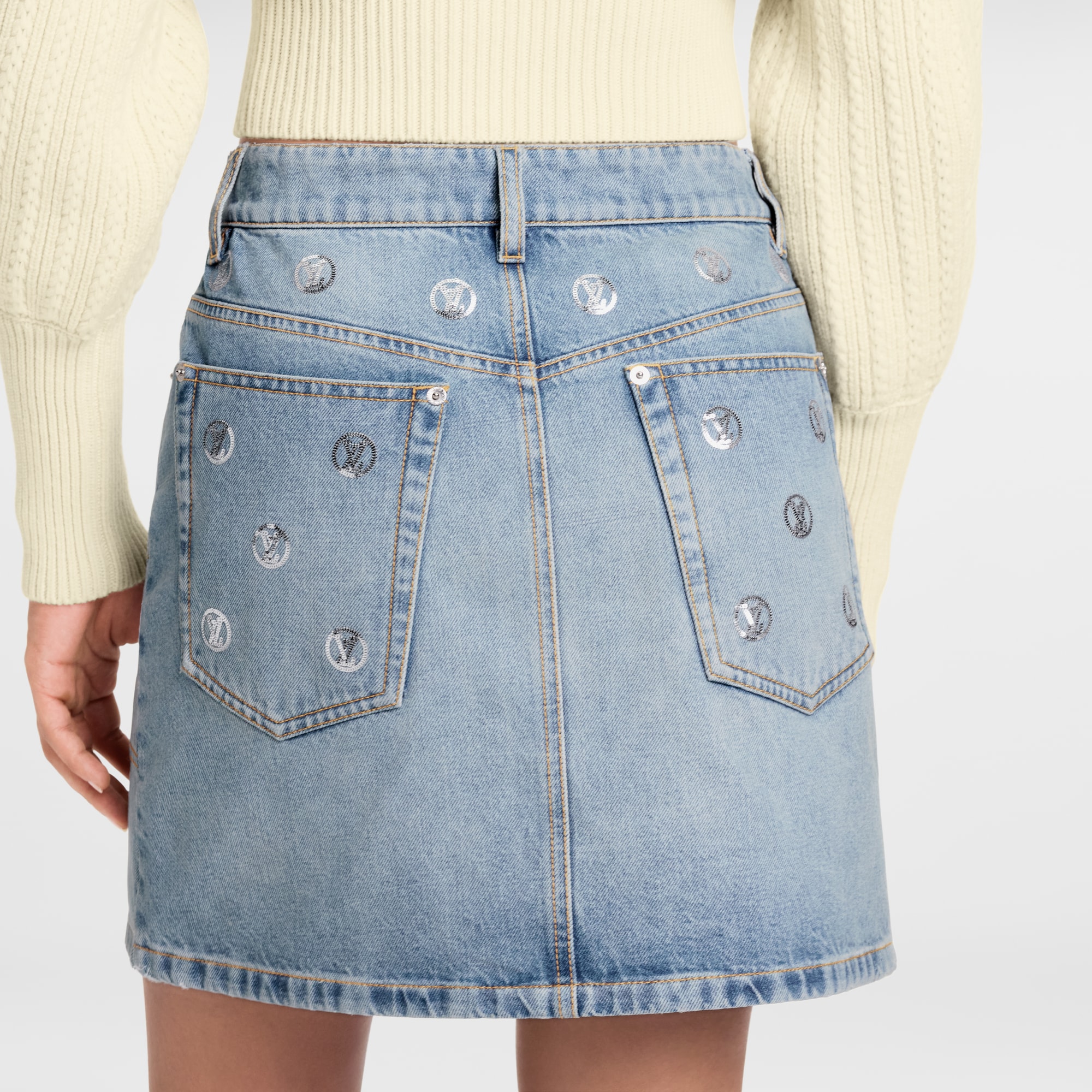 Women - Signature Sequin Denim Mini Skirt  Women Ready-to-Wear Skirts and Shorts | LOUIS VUITTON (Product zoom)