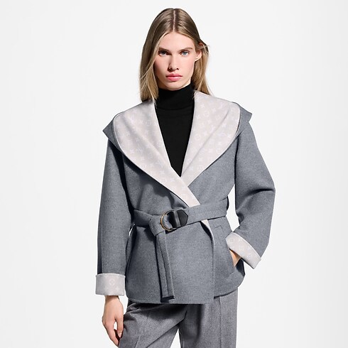 Women - Signature Short Hooded Wrap Coat Women Ready-to-Wear Coats and Jackets | LOUIS VUITTON (Product zoom)