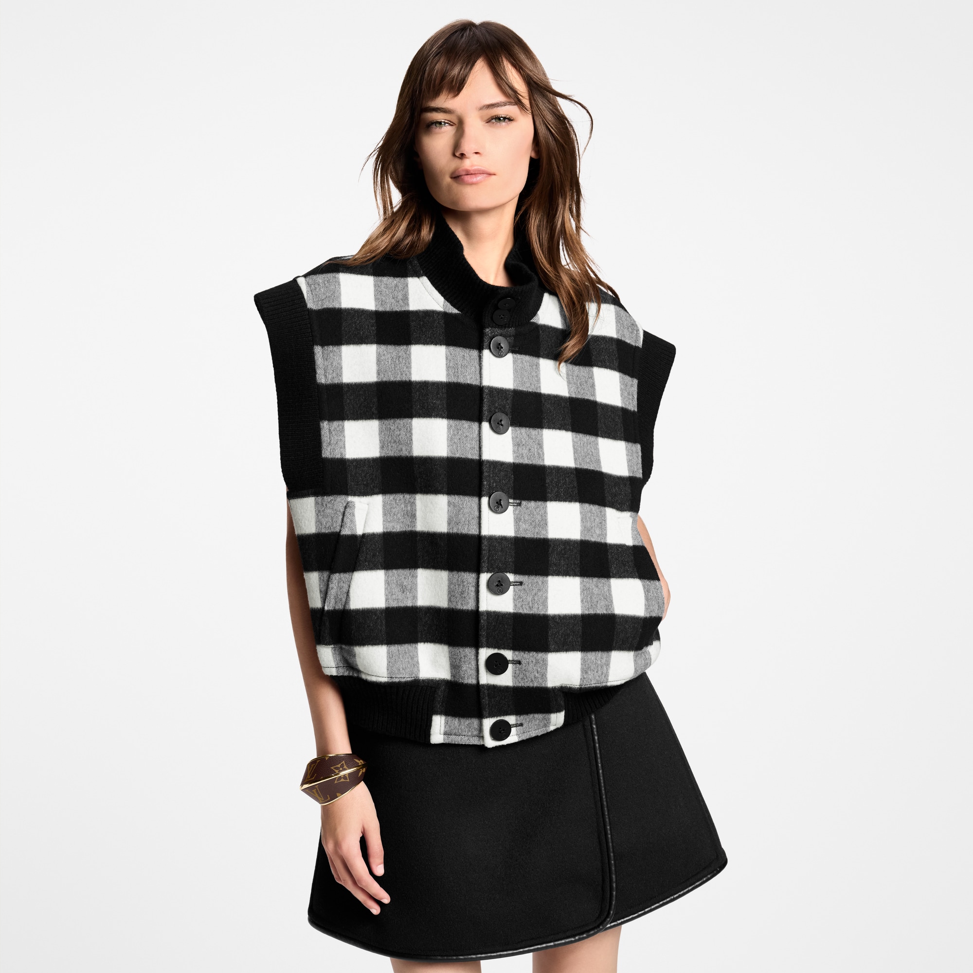 Women - Sleeveless Check Bomber Jacket  Women Ready-to-Wear Coats and Jackets | LOUIS VUITTON (Product zoom)