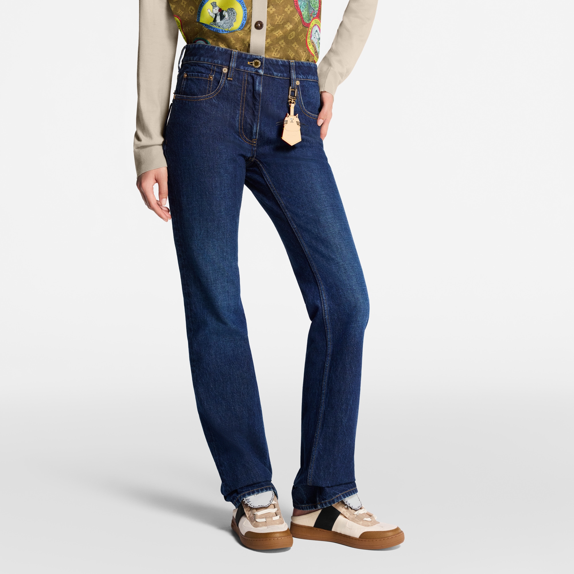 Women - Straight-Cut Washed Denim Jeans  Women Ready-to-Wear Trousers | LOUIS VUITTON (Product zoom)